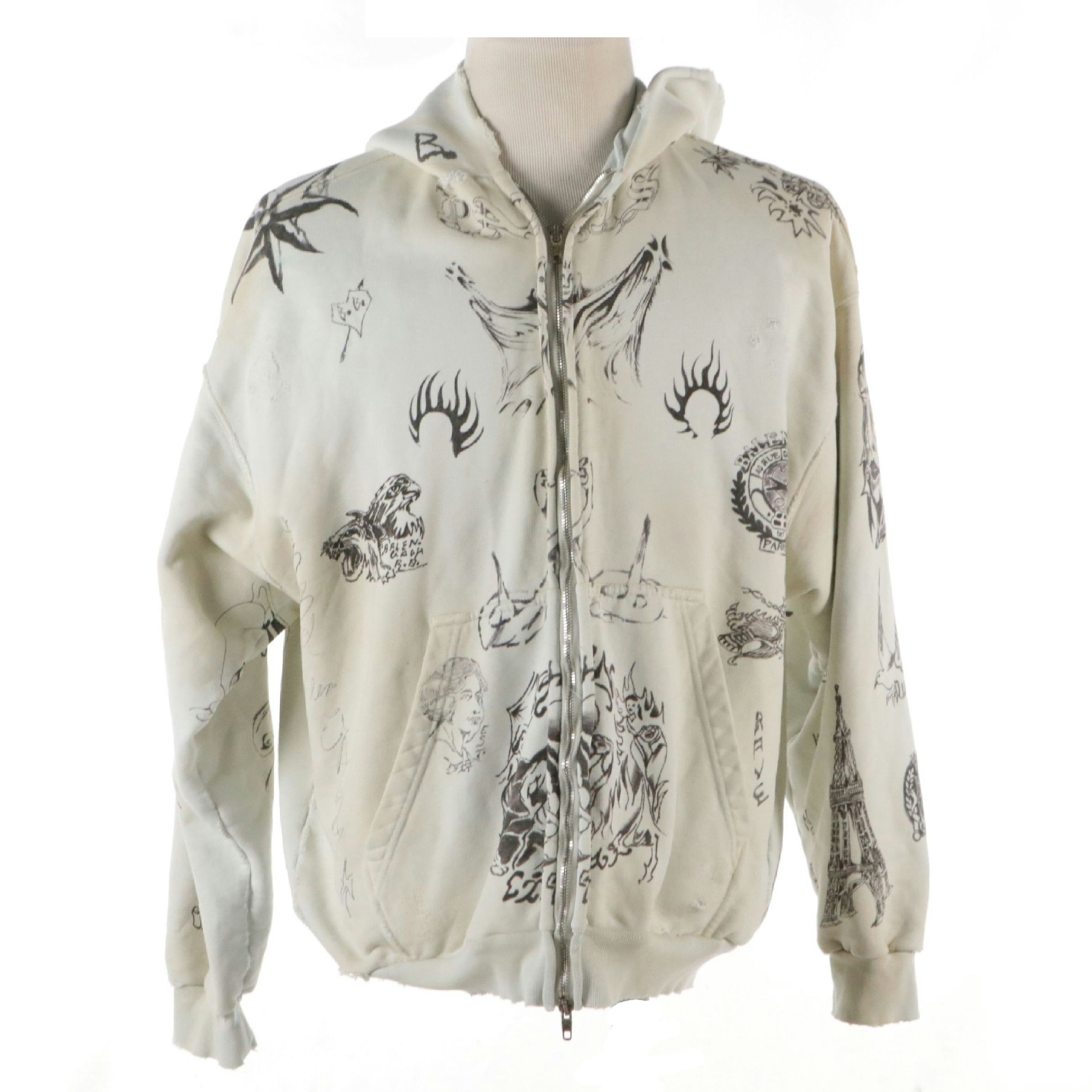 Balenciaga Unisex Tattoo Print Zip-Up Hoodie Jacket