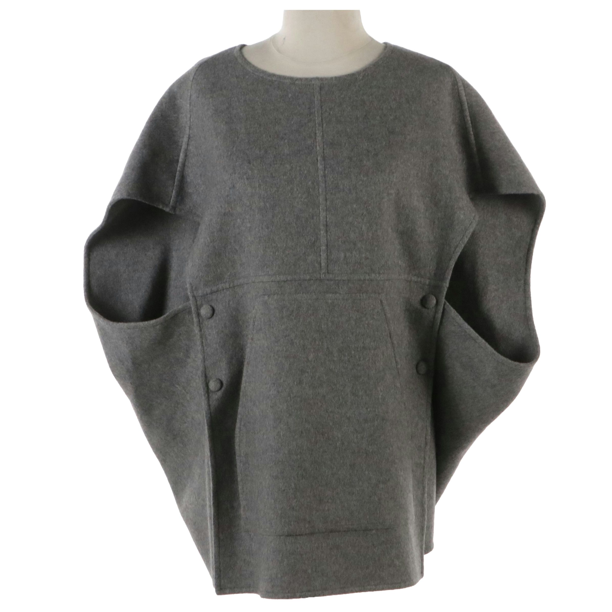 Céline Grey Cashmere Poncho Coat with Side Snaps and Retains Tag