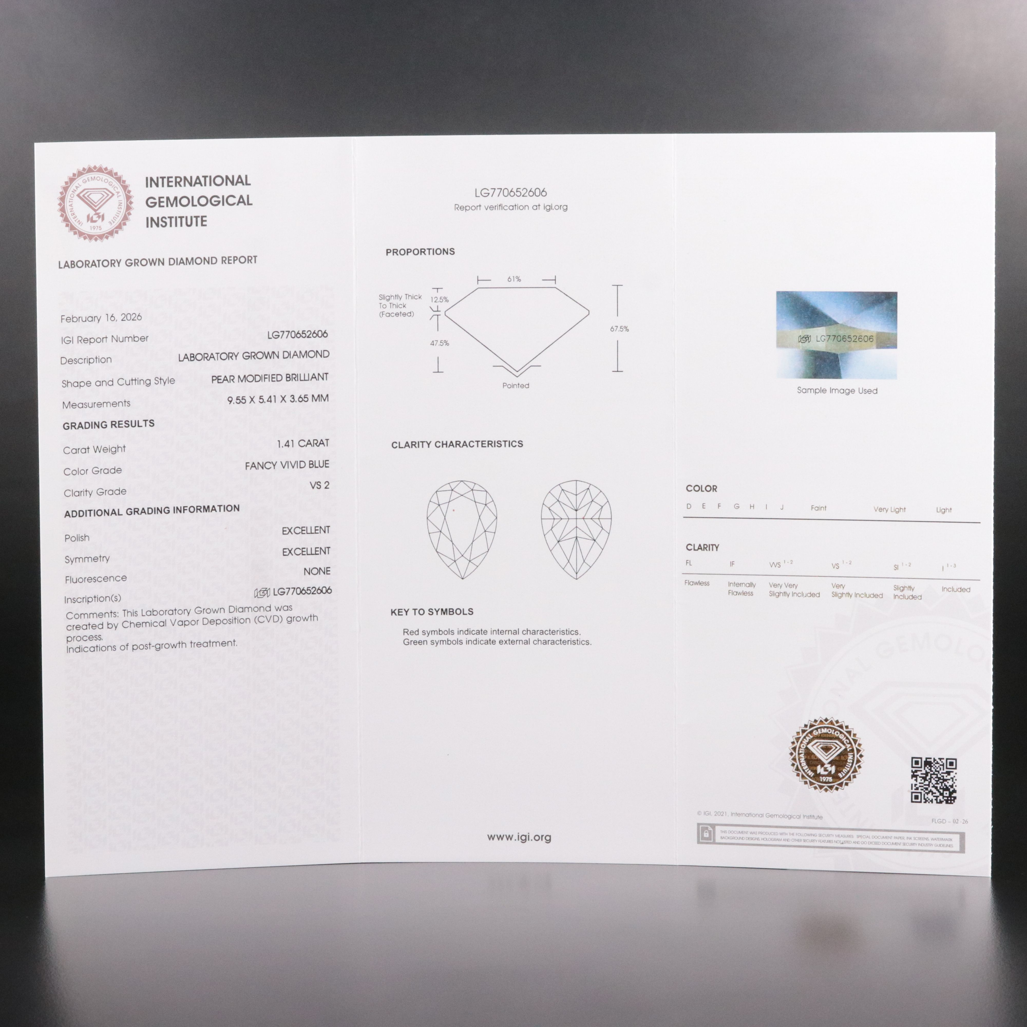 Loose 1.41 CT Lab Grown Fancy Vivid Blue Diamond with IGI Report