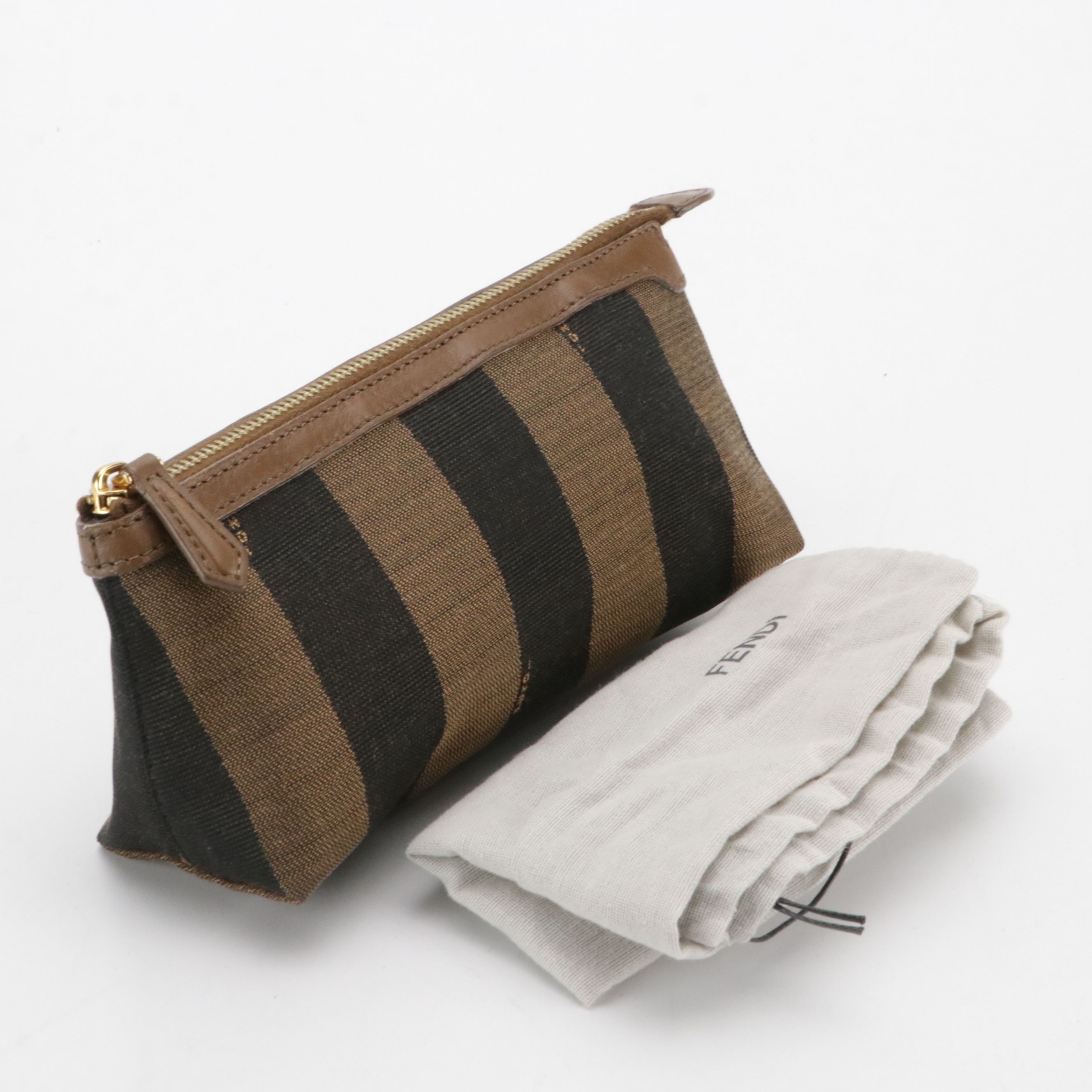 Fendi Cosmetic Zip Pouch 7N0074 in Pequin Stripe Jacquard Canvas