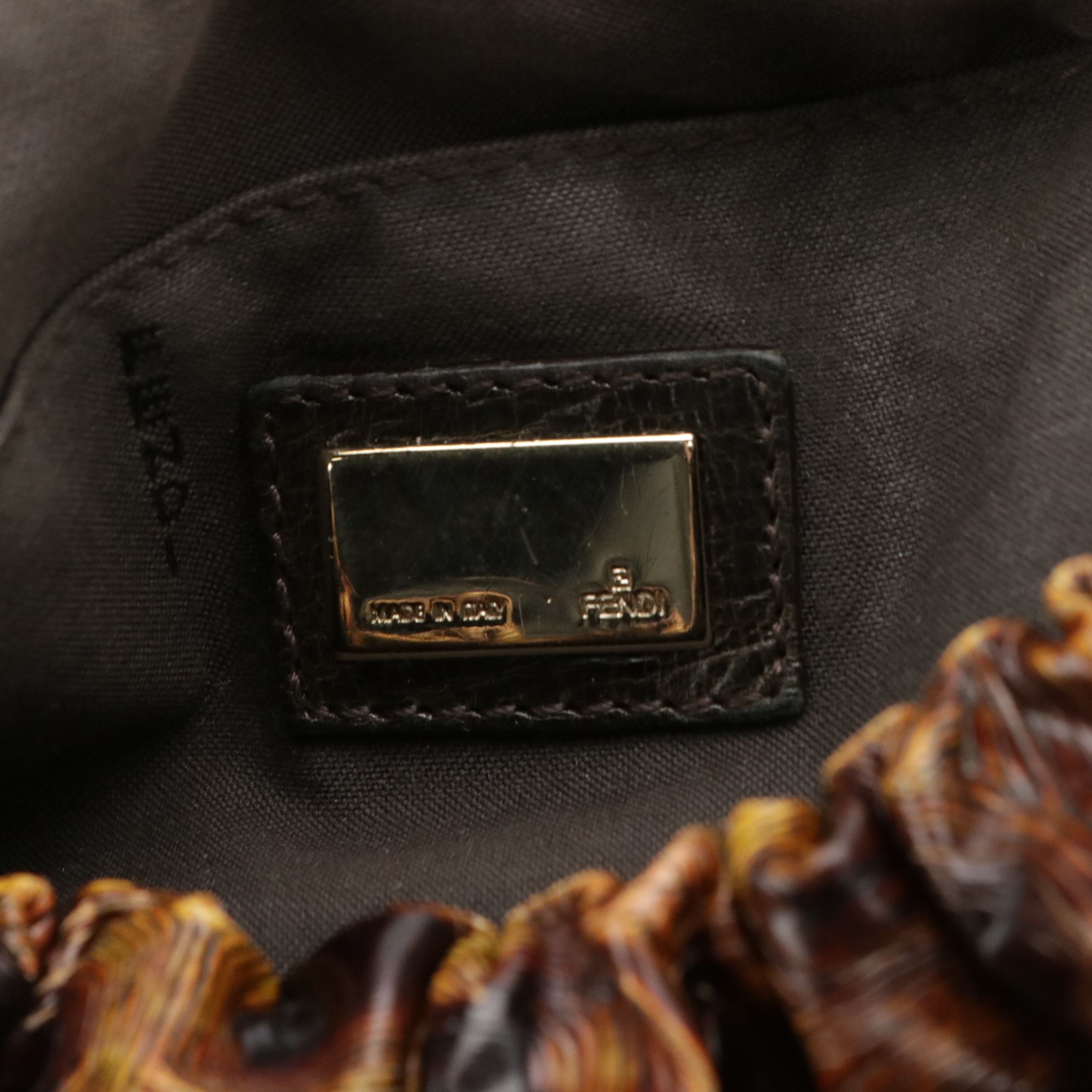 Fendi Magic Top Handle Bag in Shiny Tortuga and Brown Grained Leather