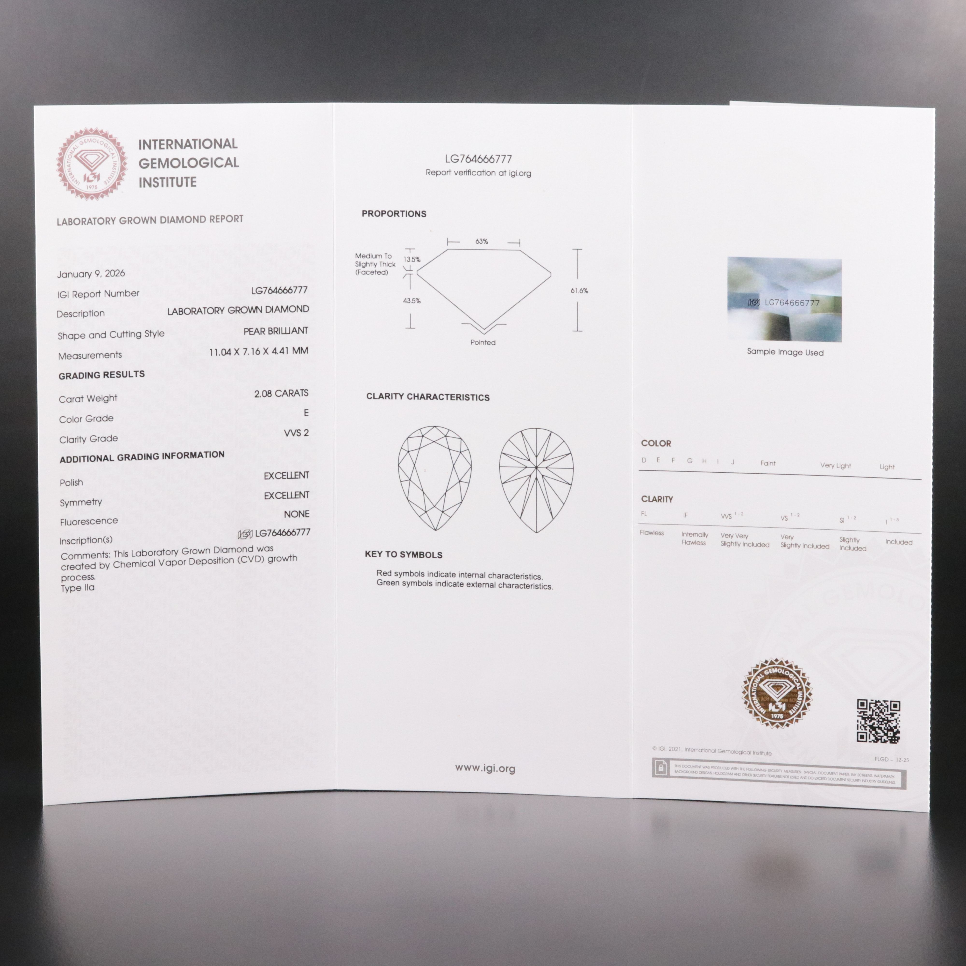 Loose 2.08 CT Lab Grown Diamond with IGI Report