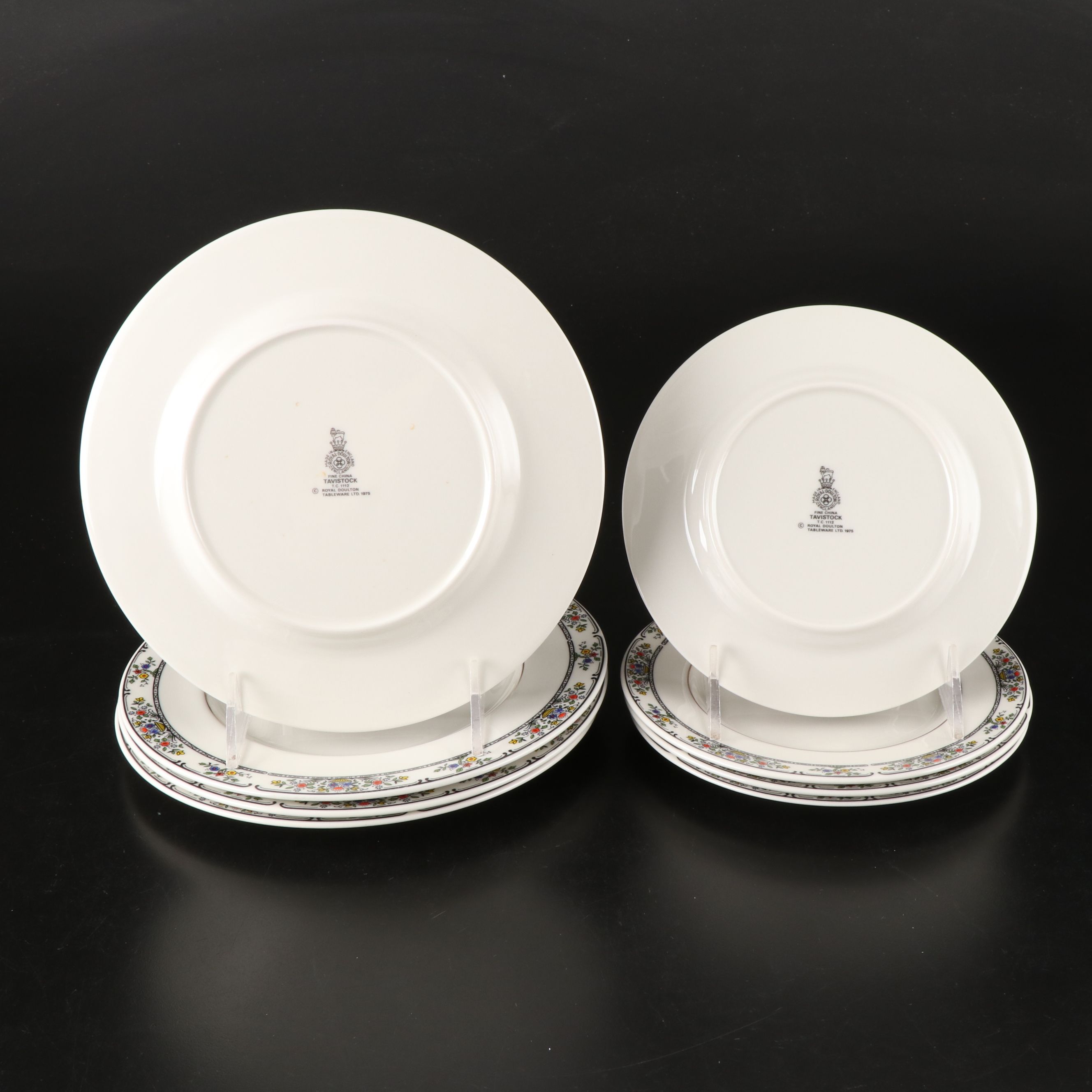 Royal Doulton "Tavistock" Plates with Flat Cups and Saucers, Late 20th Century