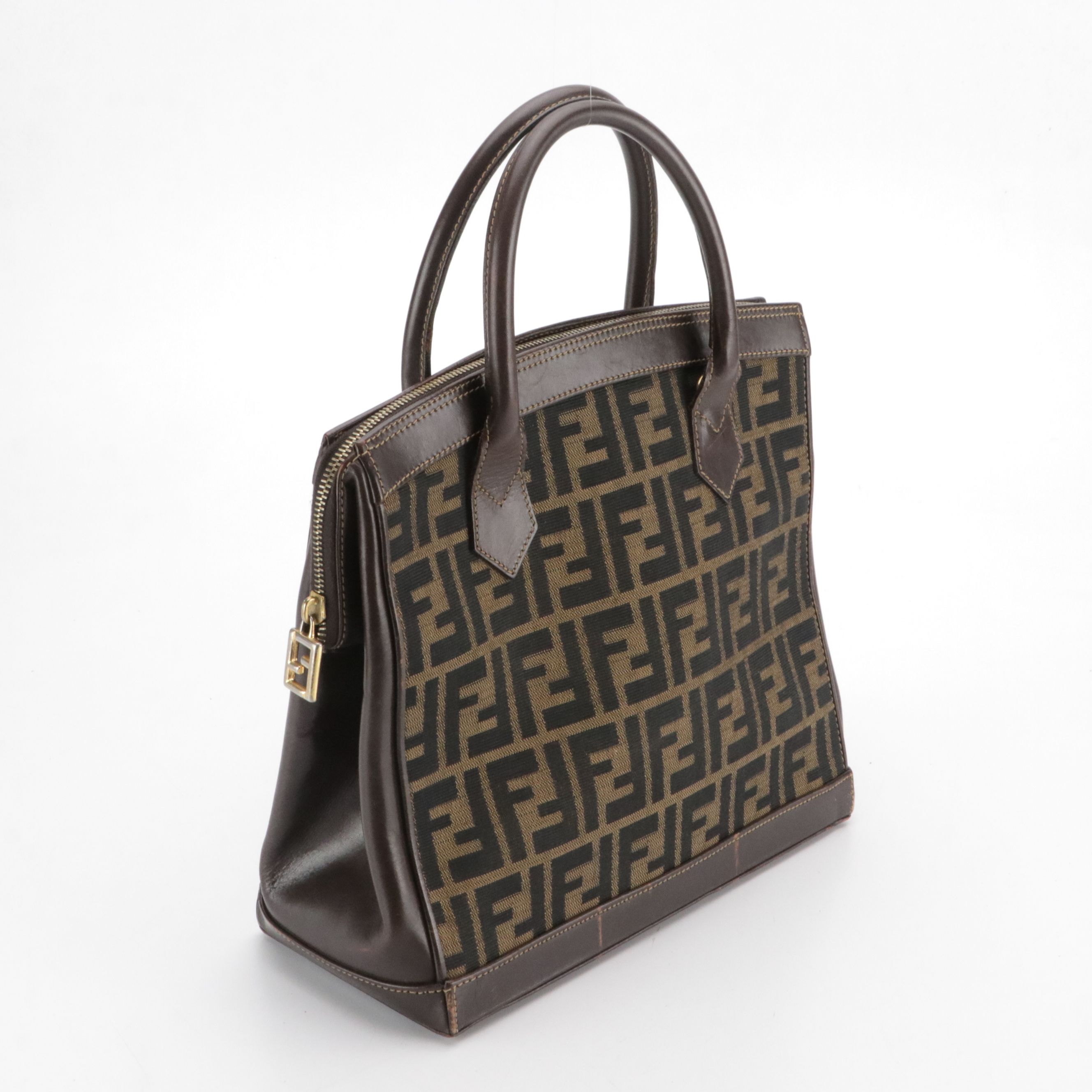 Fendi Top Handle Satchel in Zucca Canvas and Leather Trim