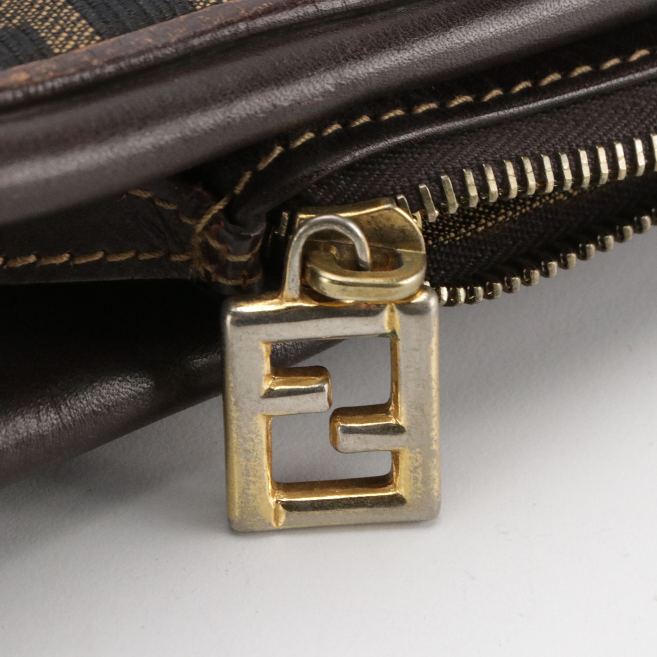 Fendi Top Handle Satchel in Zucca Canvas and Leather Trim