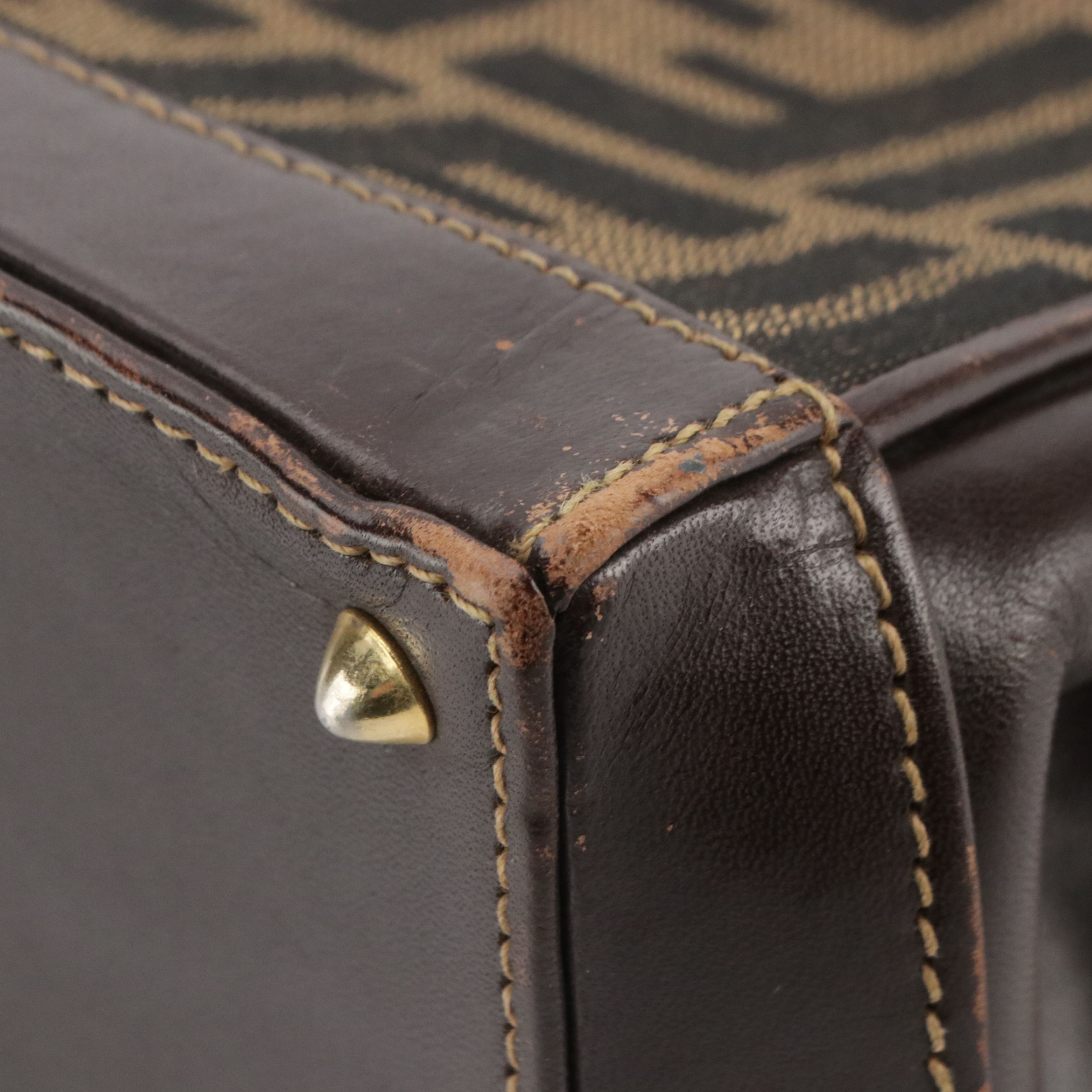 Fendi Top Handle Satchel in Zucca Canvas and Leather Trim