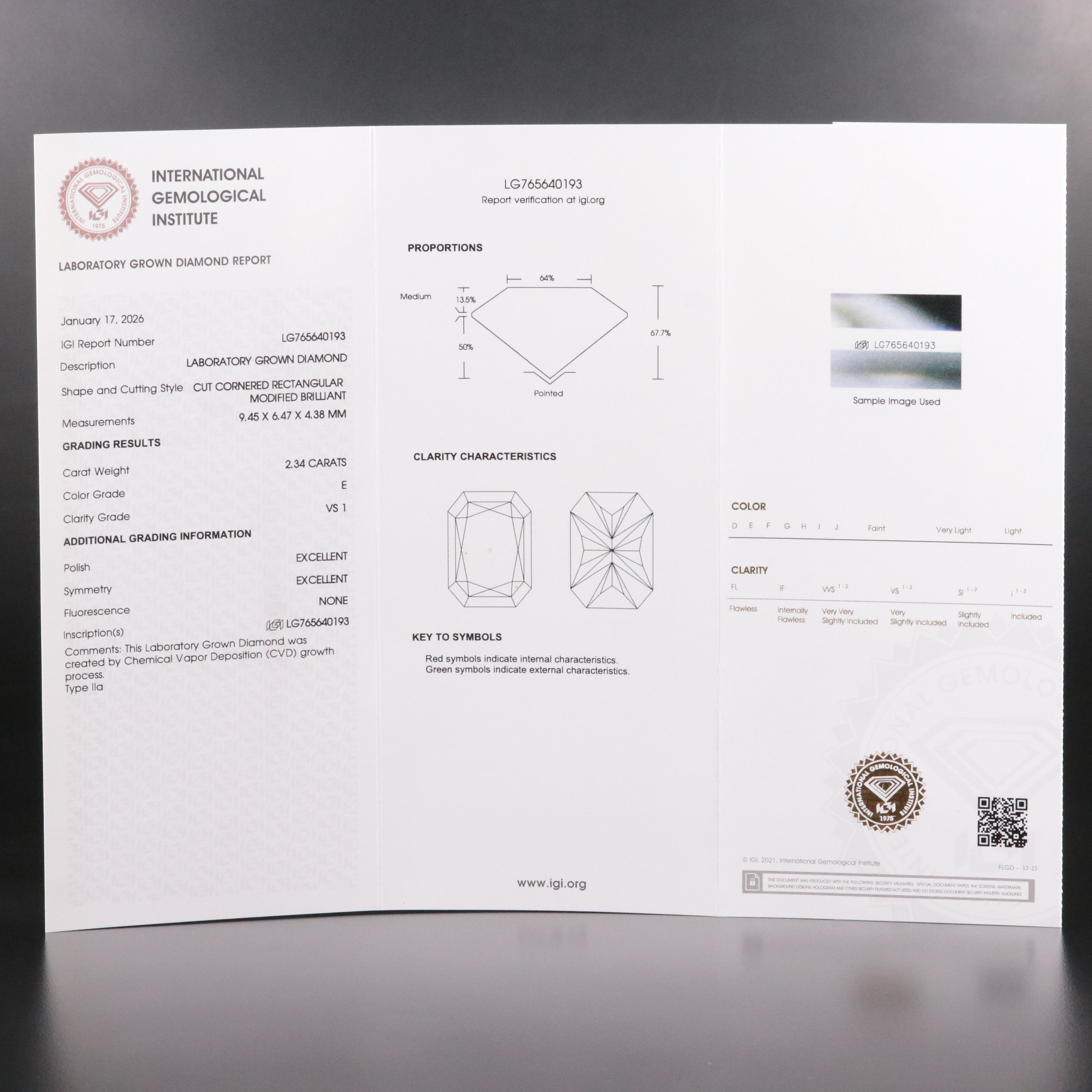Loose 2.34 CT Lab Grown Diamond with IGI Report