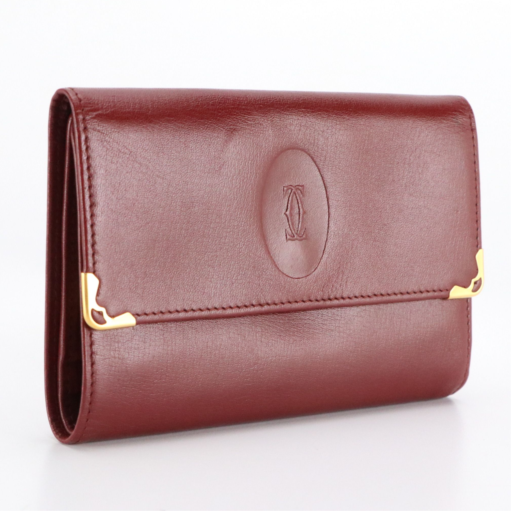 Cartier Trifold French Wallet in Burgundy Calfskin Leather