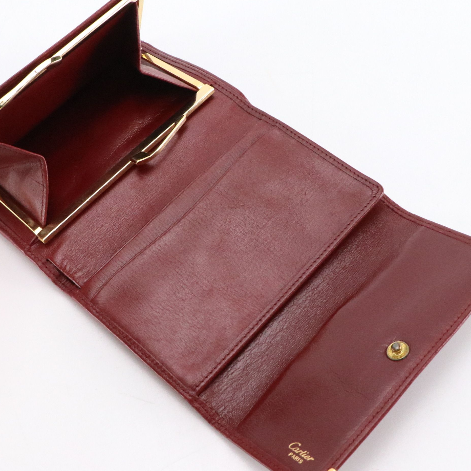 Cartier Trifold French Wallet in Burgundy Calfskin Leather