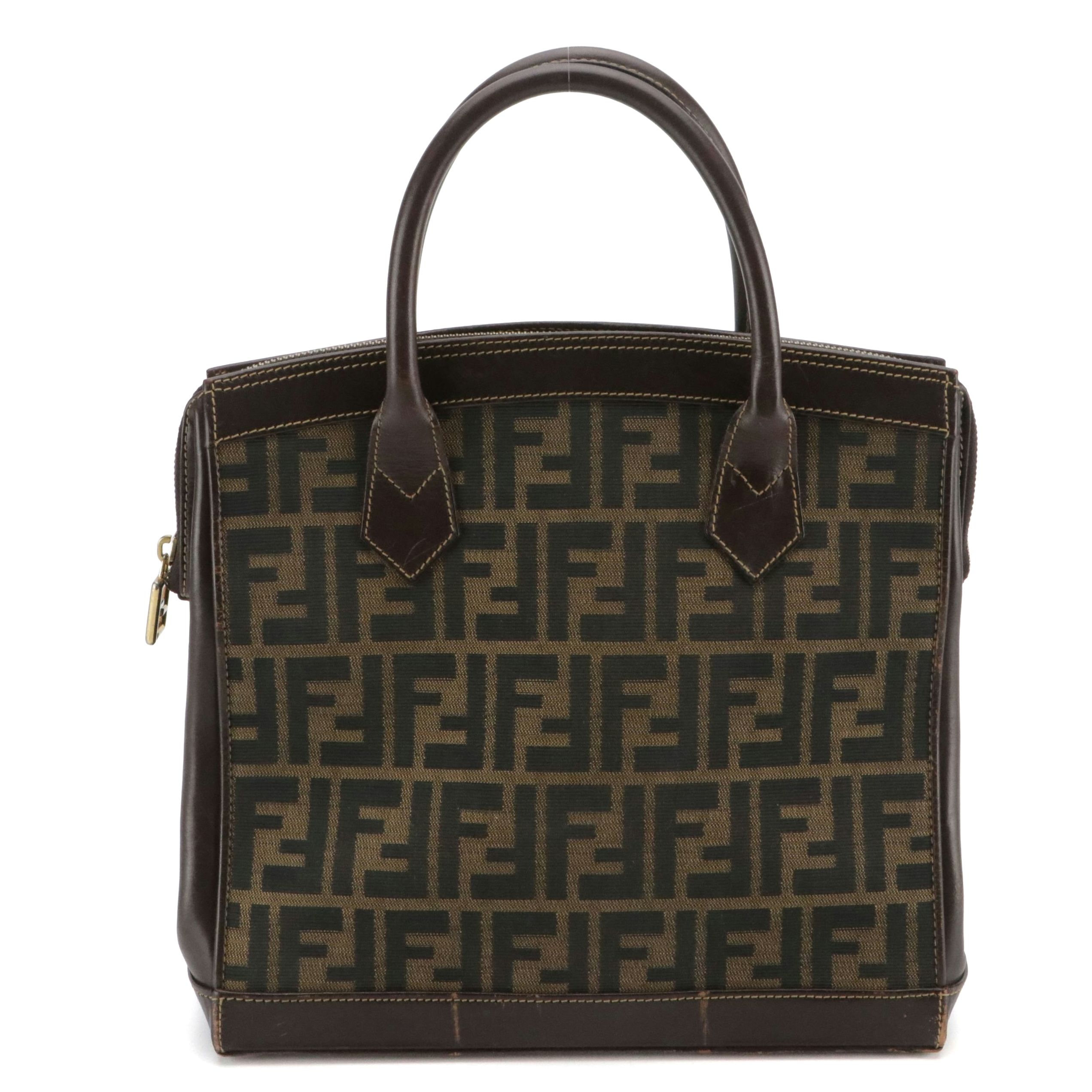 Fendi Top Handle Satchel in Zucca Canvas and Leather Trim