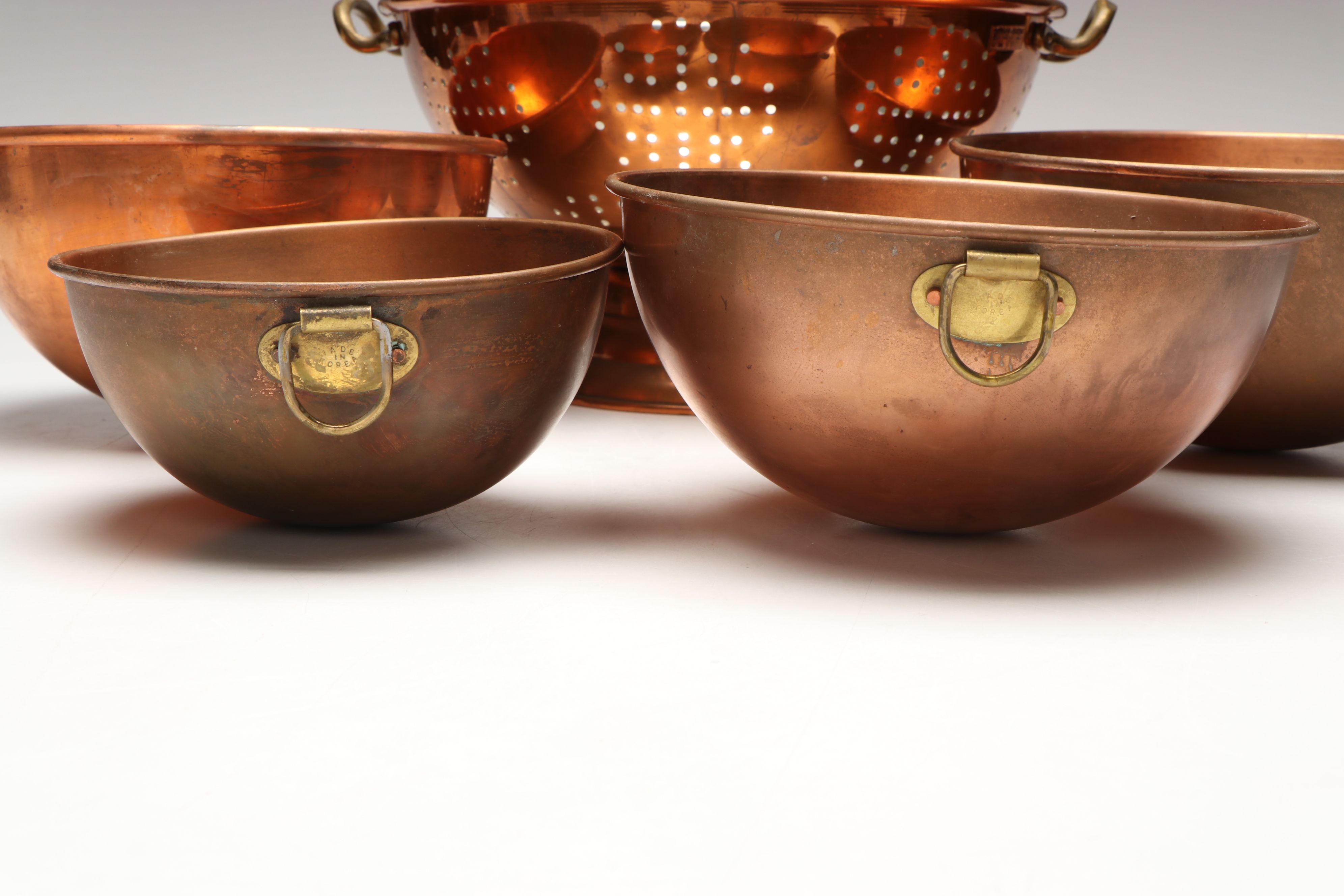 Benjamin & Medwin Inc. Colander with Other Copper Mixing Bowls and Scoops