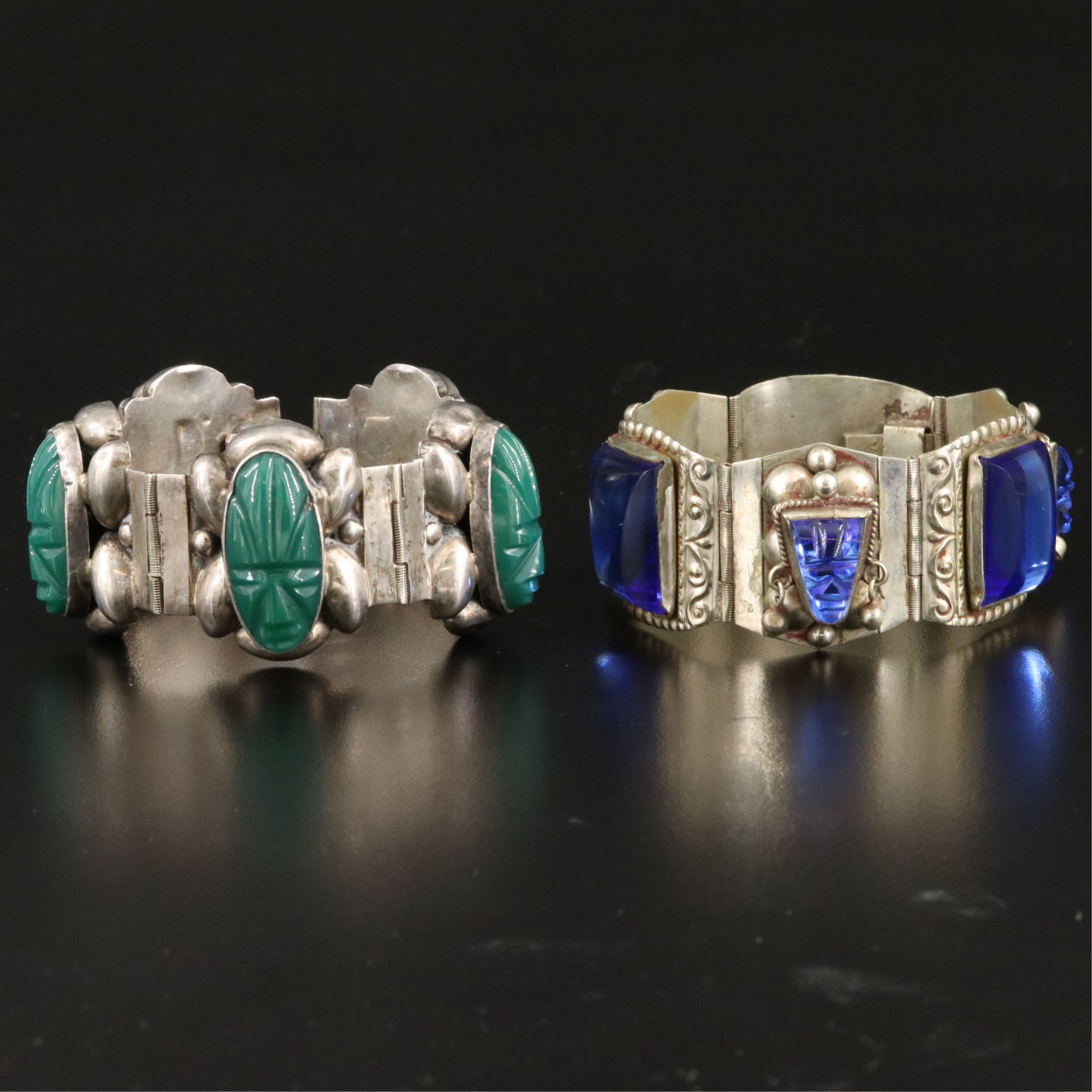 Vintage Mexican Panel Bracelets Including Sterling