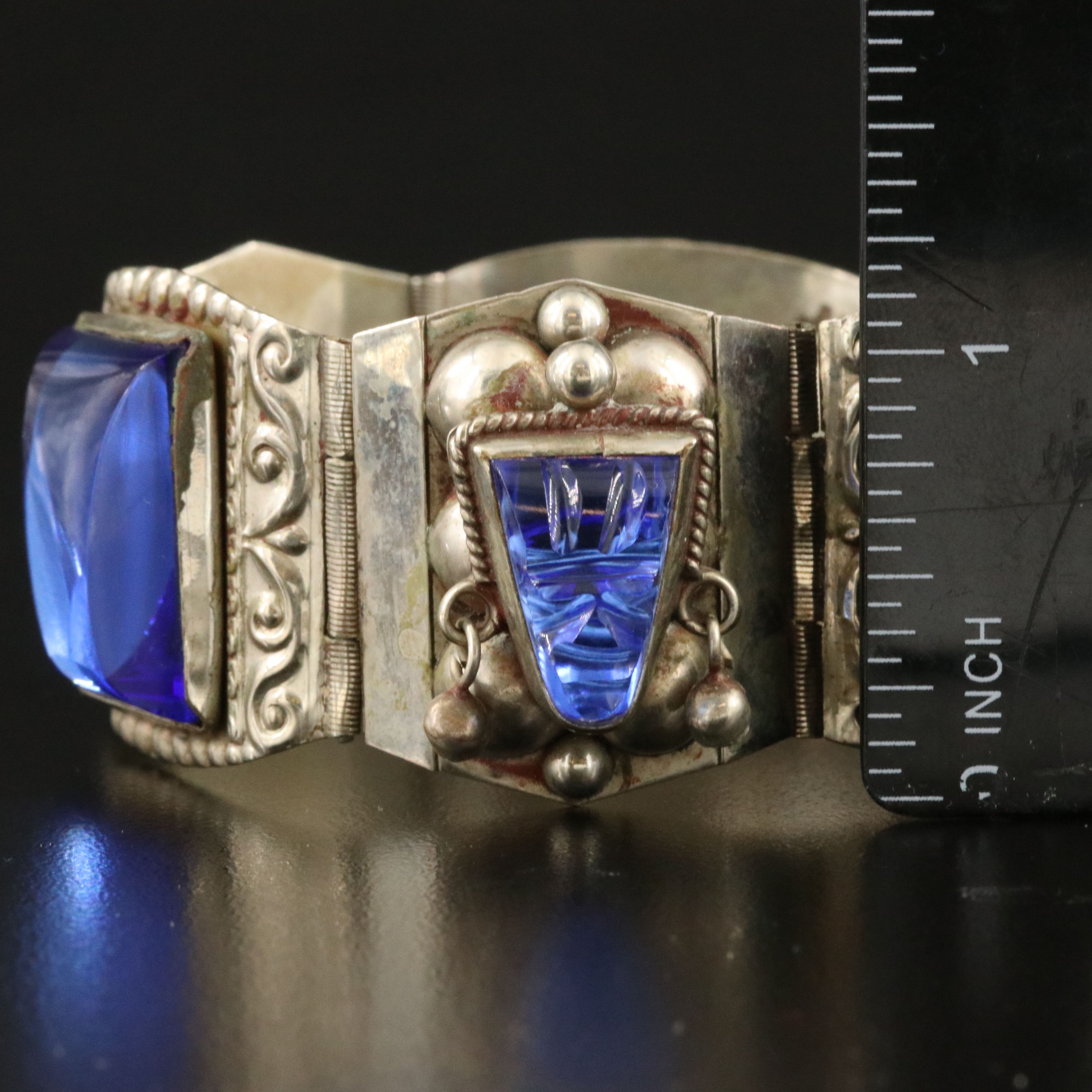 Vintage Mexican Panel Bracelets Including Sterling