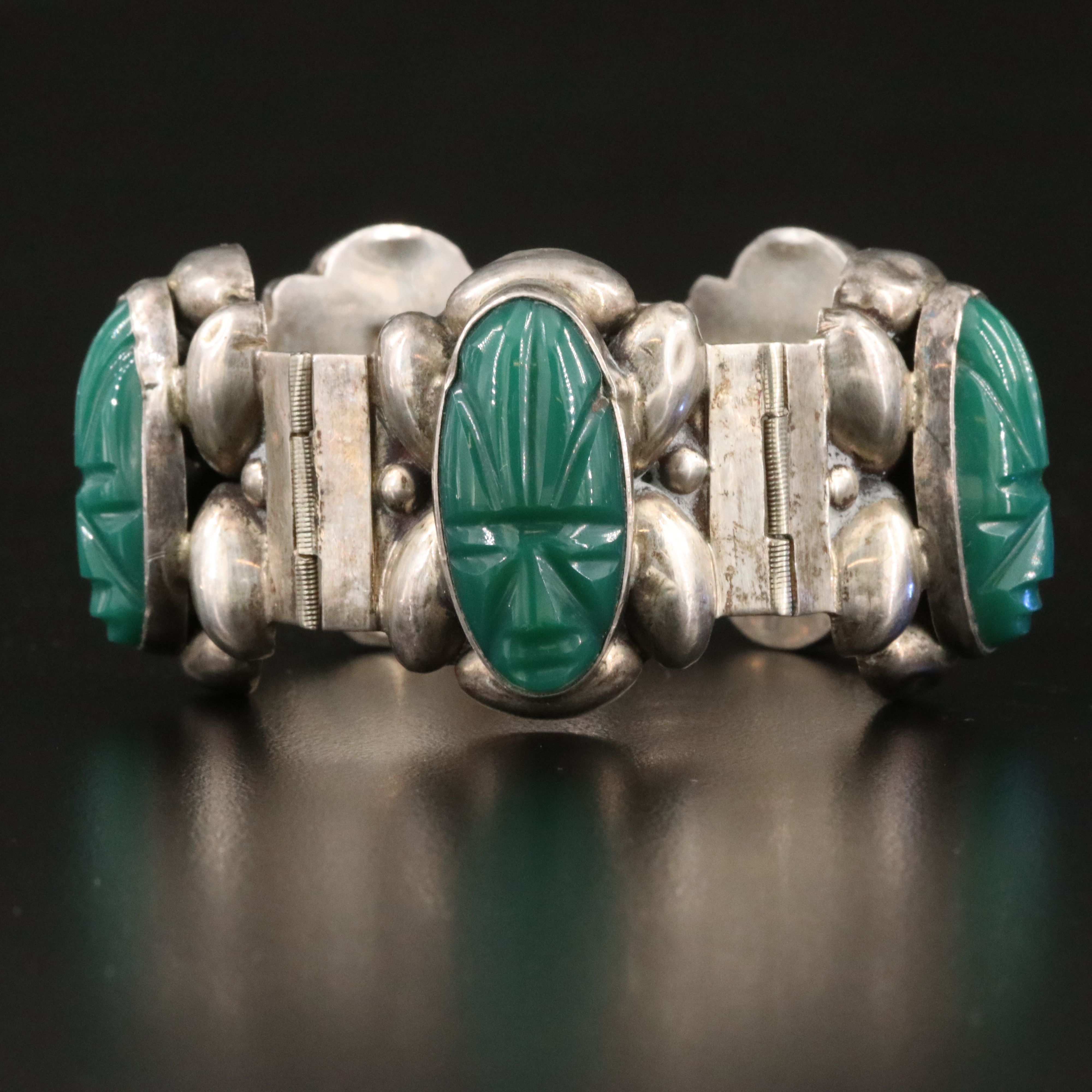 Vintage Mexican Panel Bracelets Including Sterling