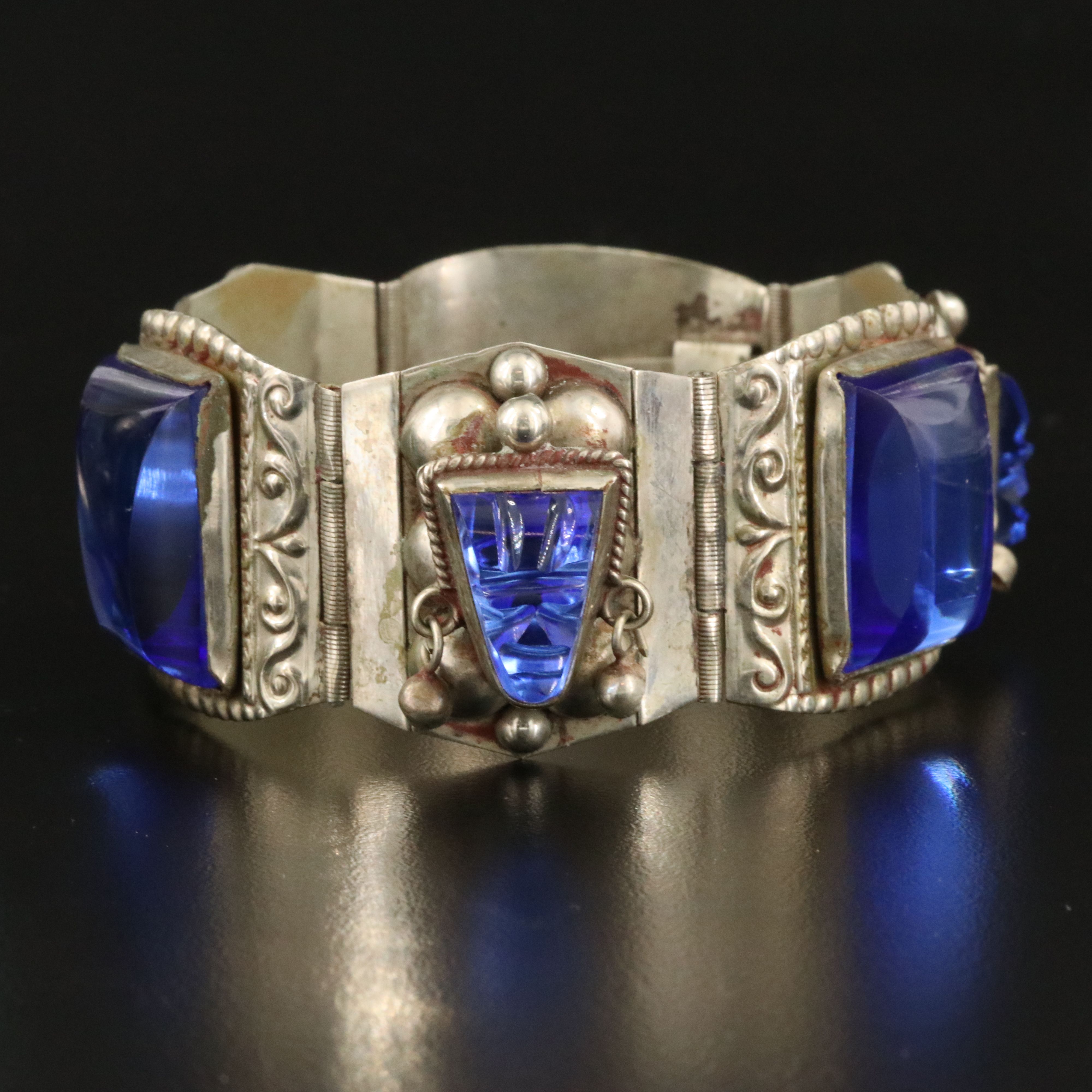 Vintage Mexican Panel Bracelets Including Sterling