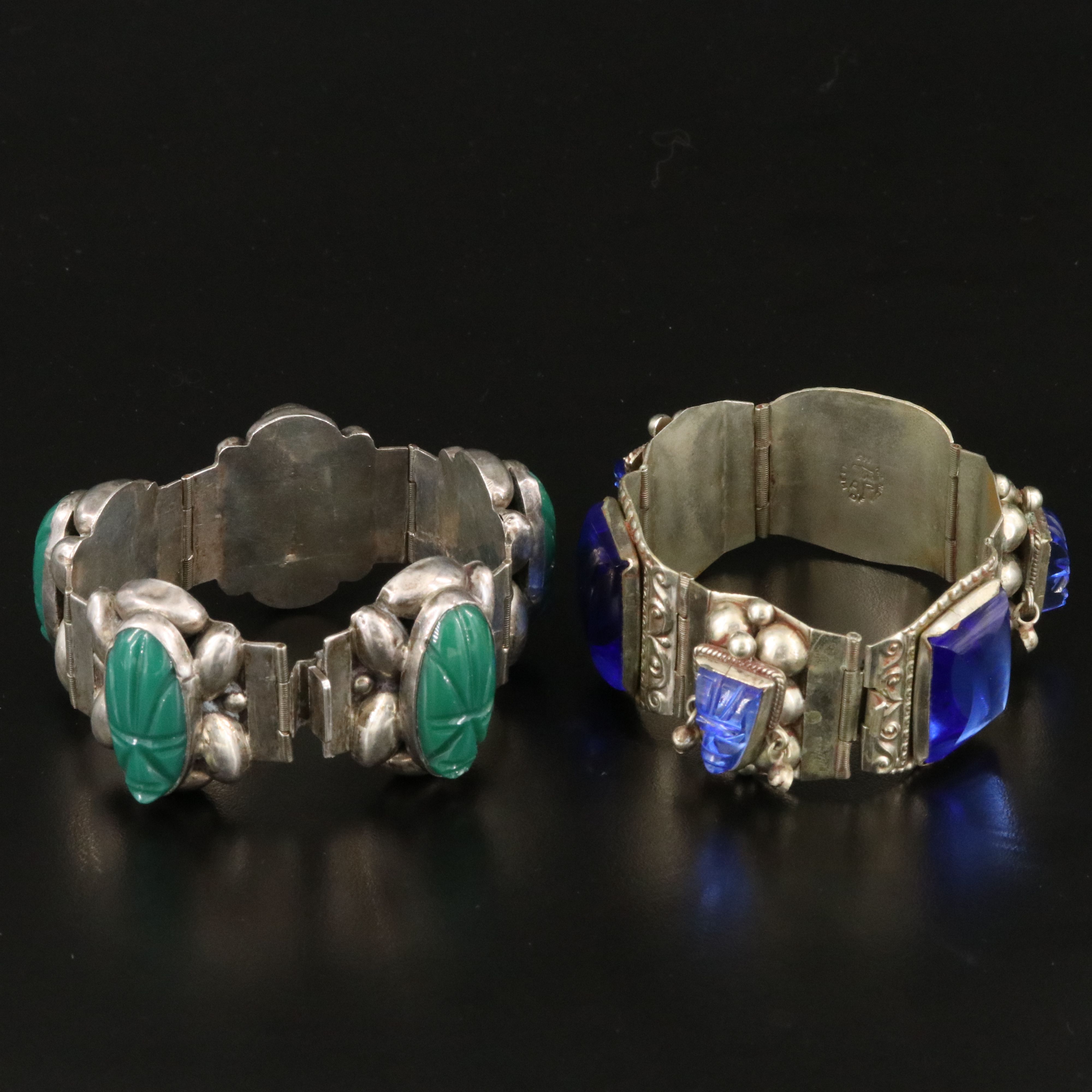 Vintage Mexican Panel Bracelets Including Sterling