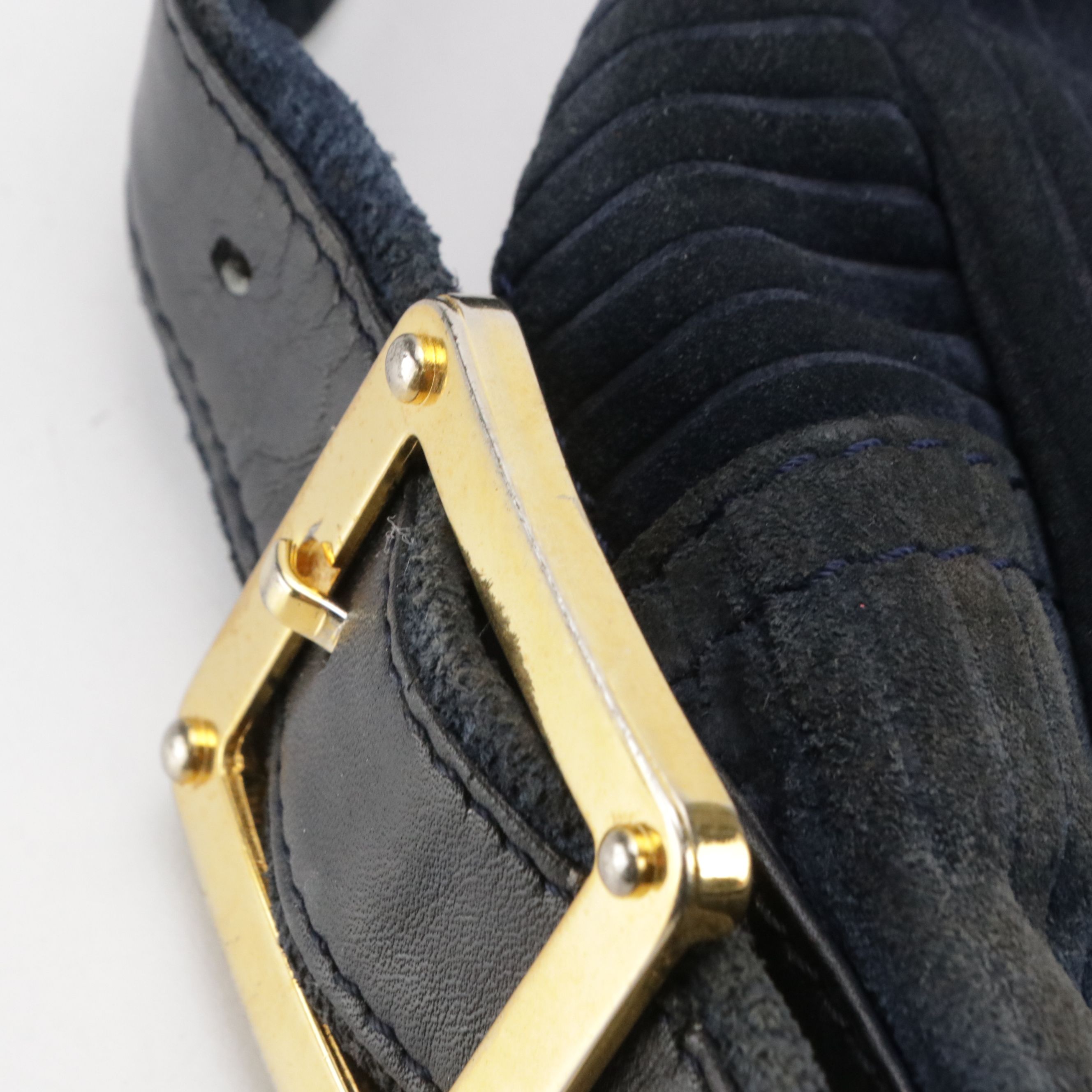 Loewe Zippered Anagram Shoulder Bag in Navy Blue Suede and Leather Trim