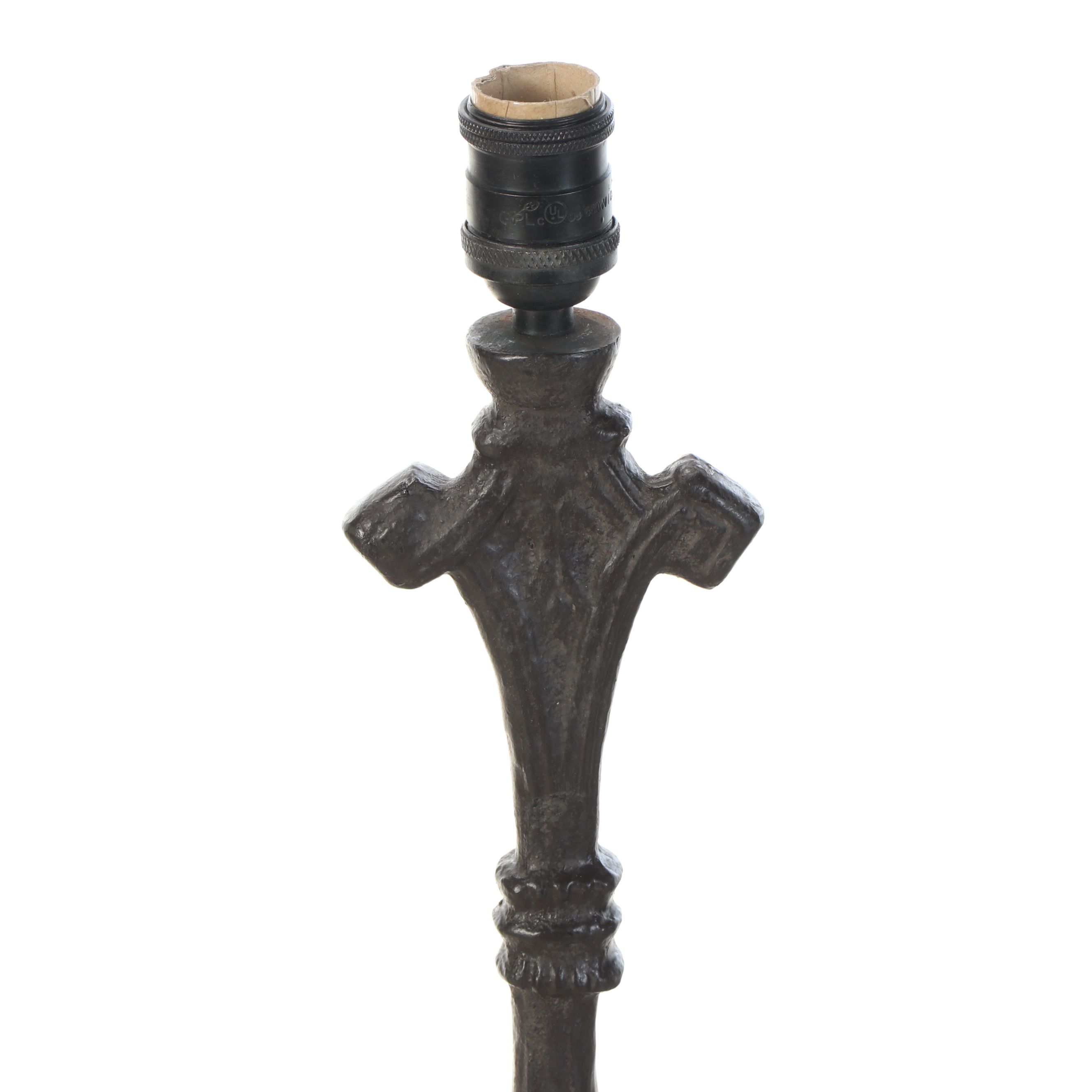 Pair of Restoration Hardware Gothic Style Cast Iron Console Lamps