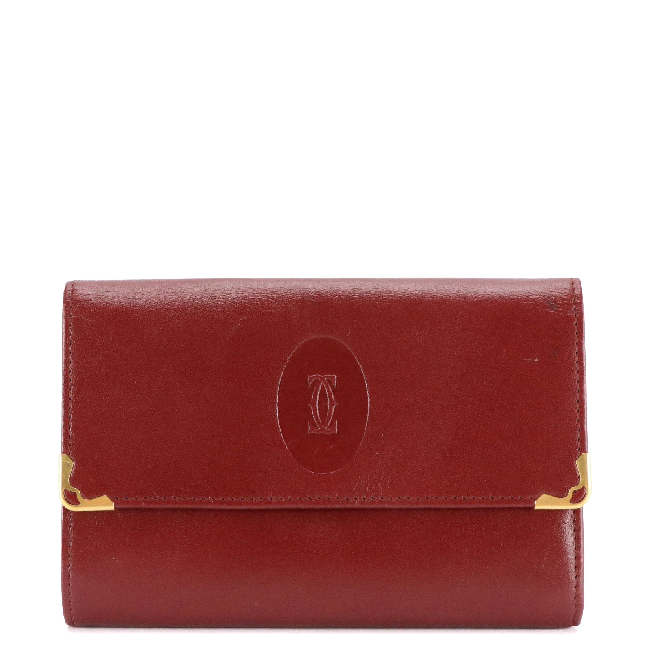 Cartier Trifold French Wallet in Burgundy Calfskin Leather