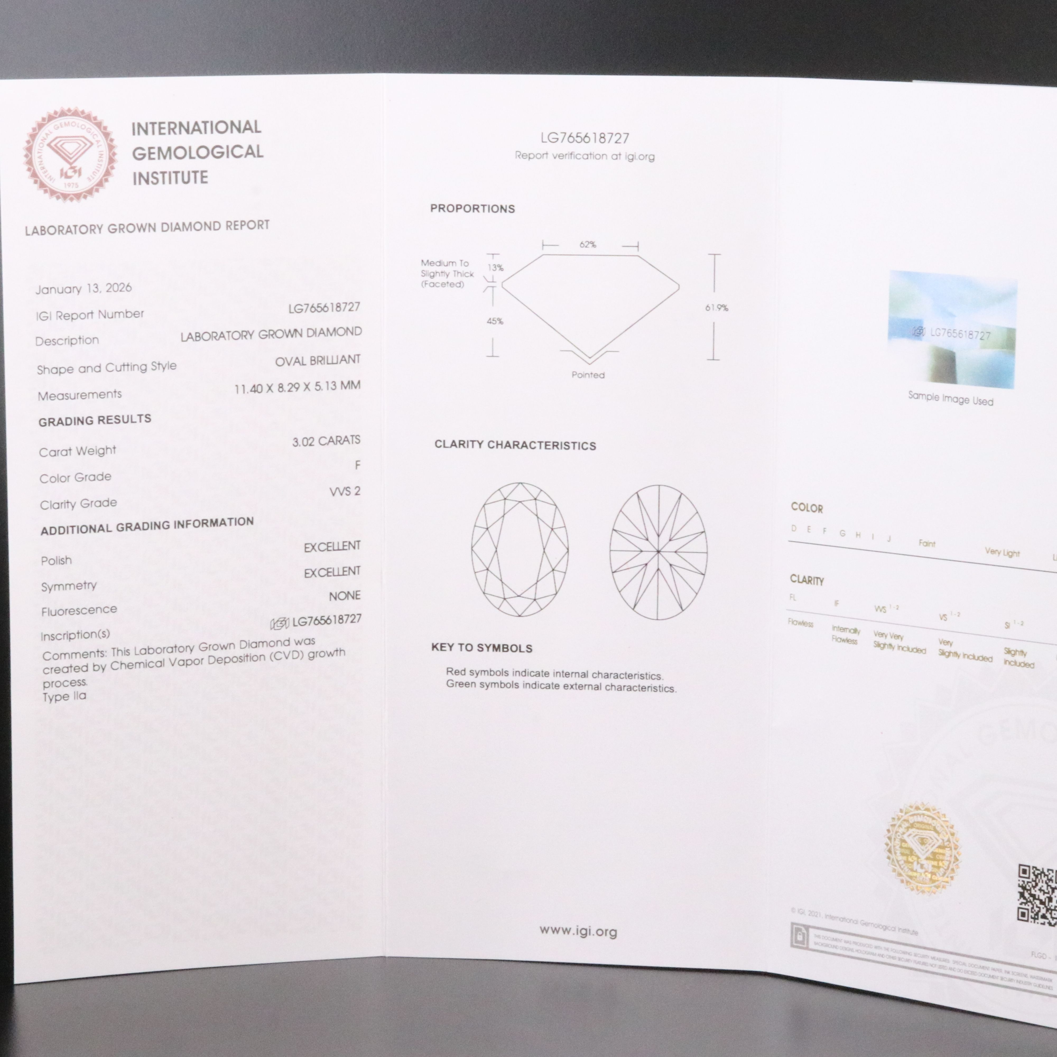 18K 3.02 CT Lab Grown Diamond Ring with IGI Report