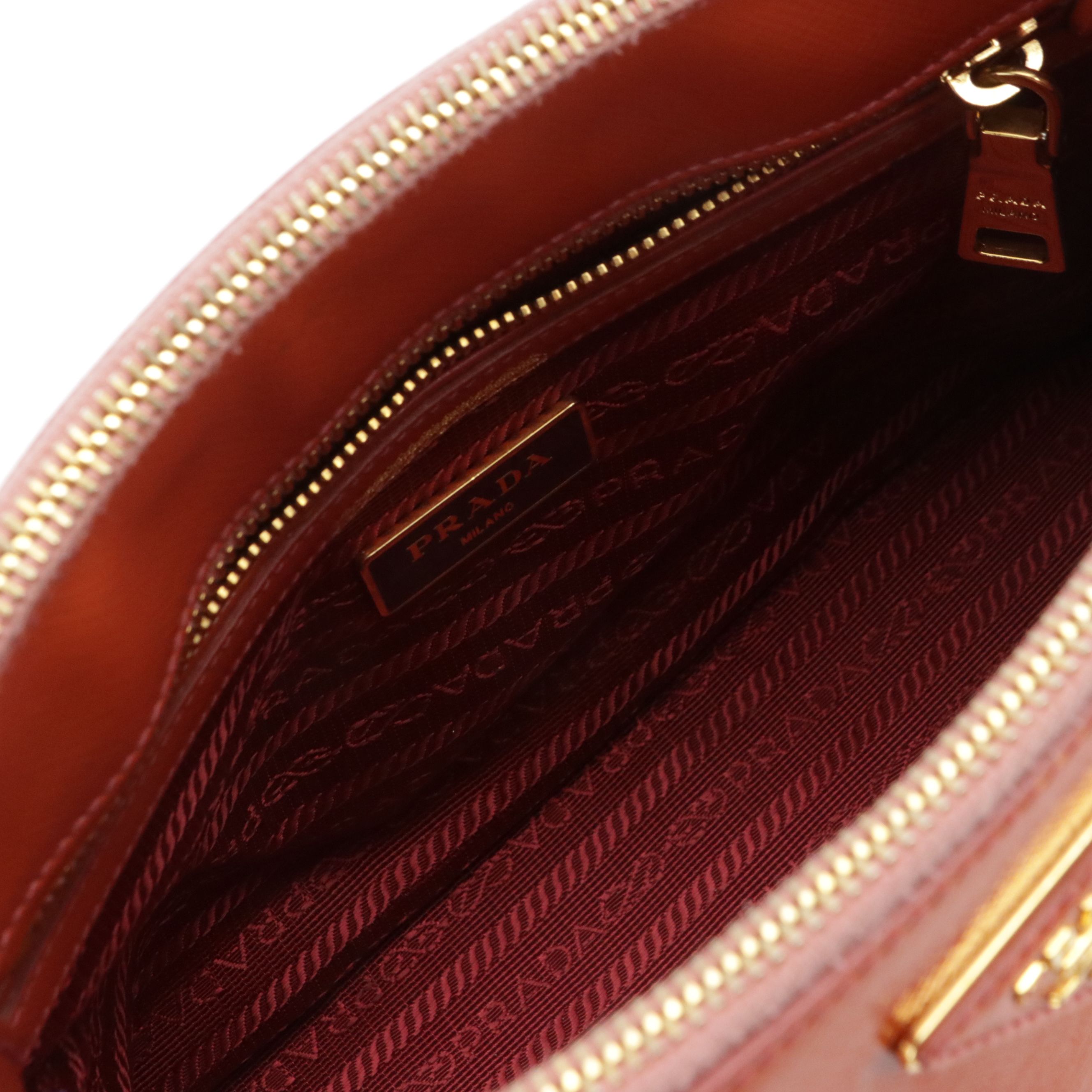 Prada Small Double Zip Galleria Two-Way Bag in Orange Patent Saffiano Leather