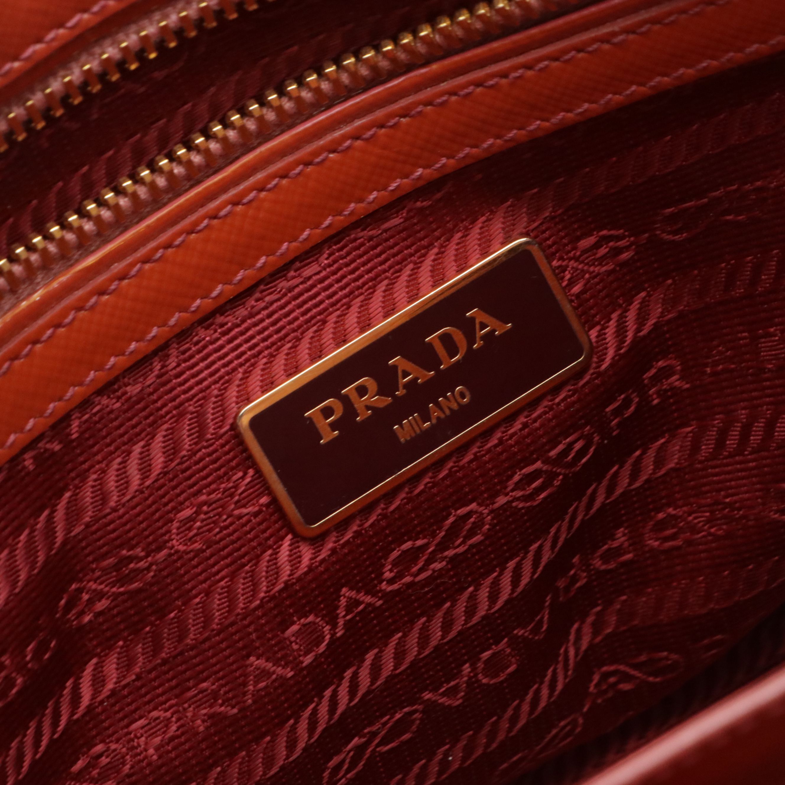 Prada Small Double Zip Galleria Two-Way Bag in Orange Patent Saffiano Leather