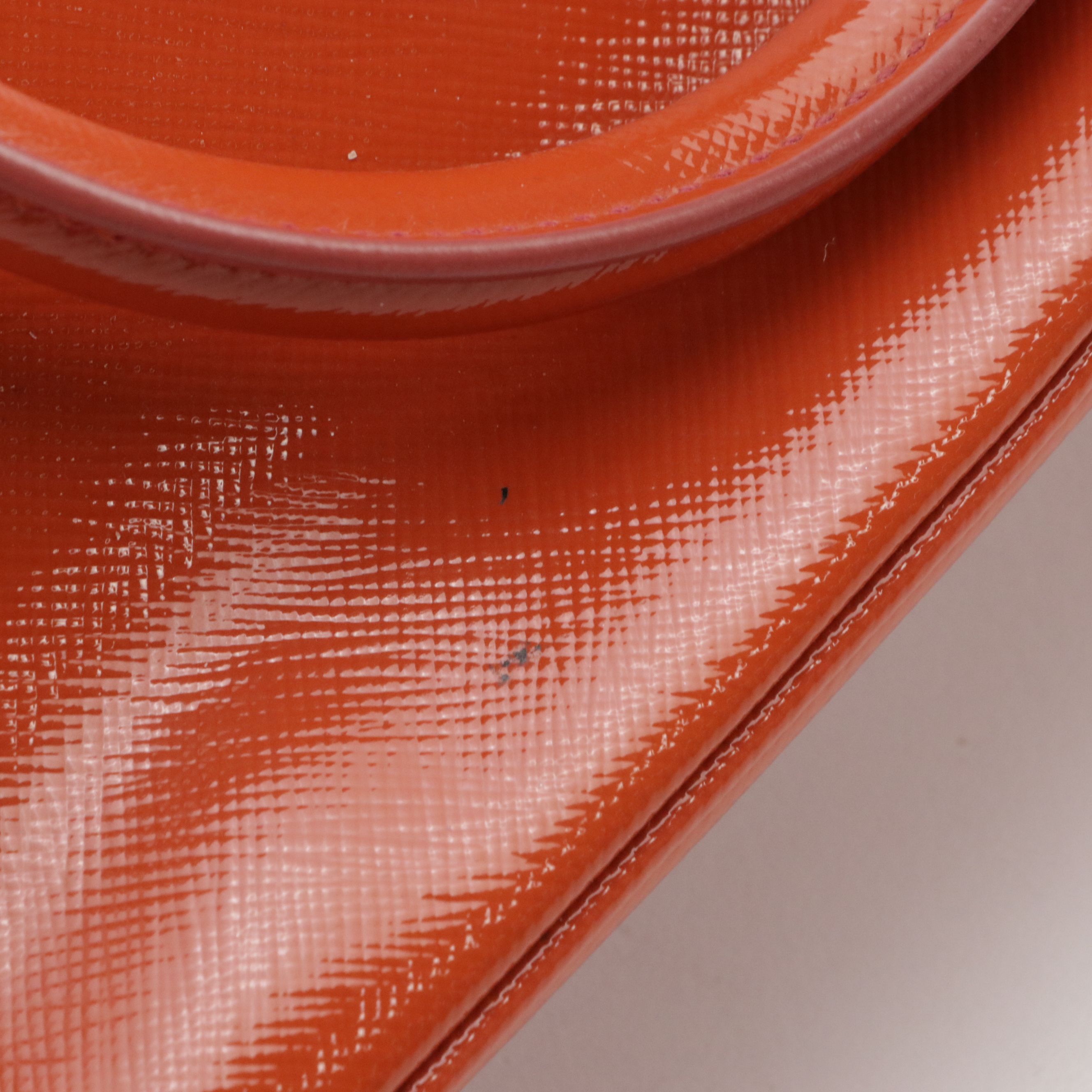 Prada Small Double Zip Galleria Two-Way Bag in Orange Patent Saffiano Leather