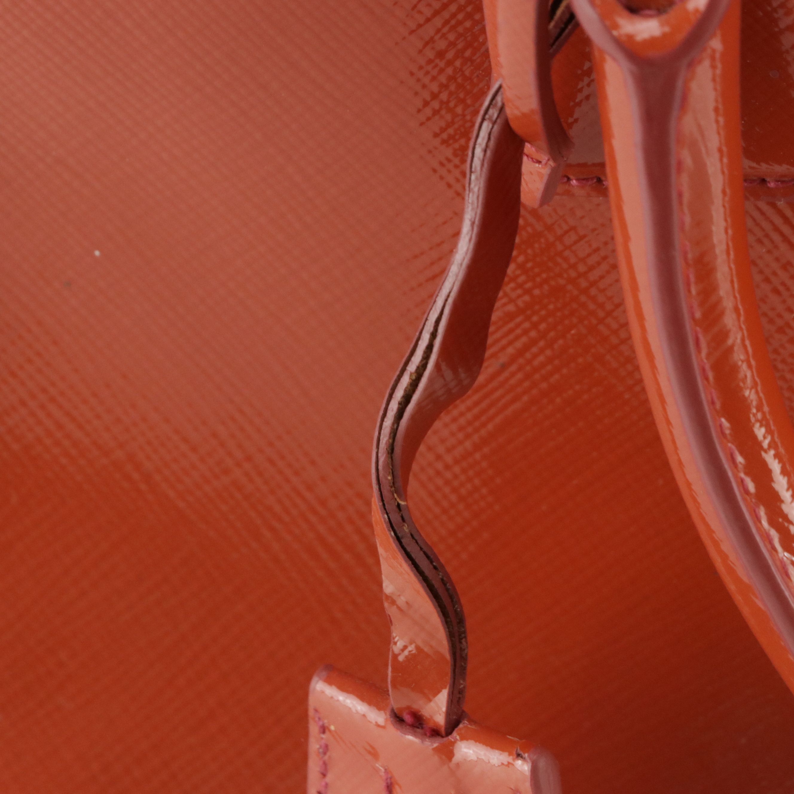 Prada Small Double Zip Galleria Two-Way Bag in Orange Patent Saffiano Leather