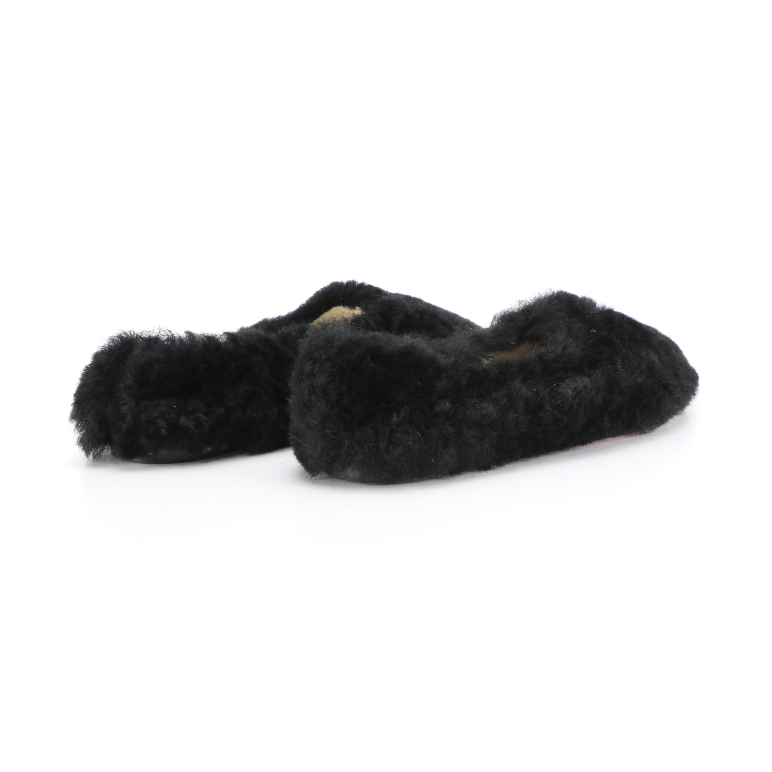 Céline Black Shearling Slip On Flats