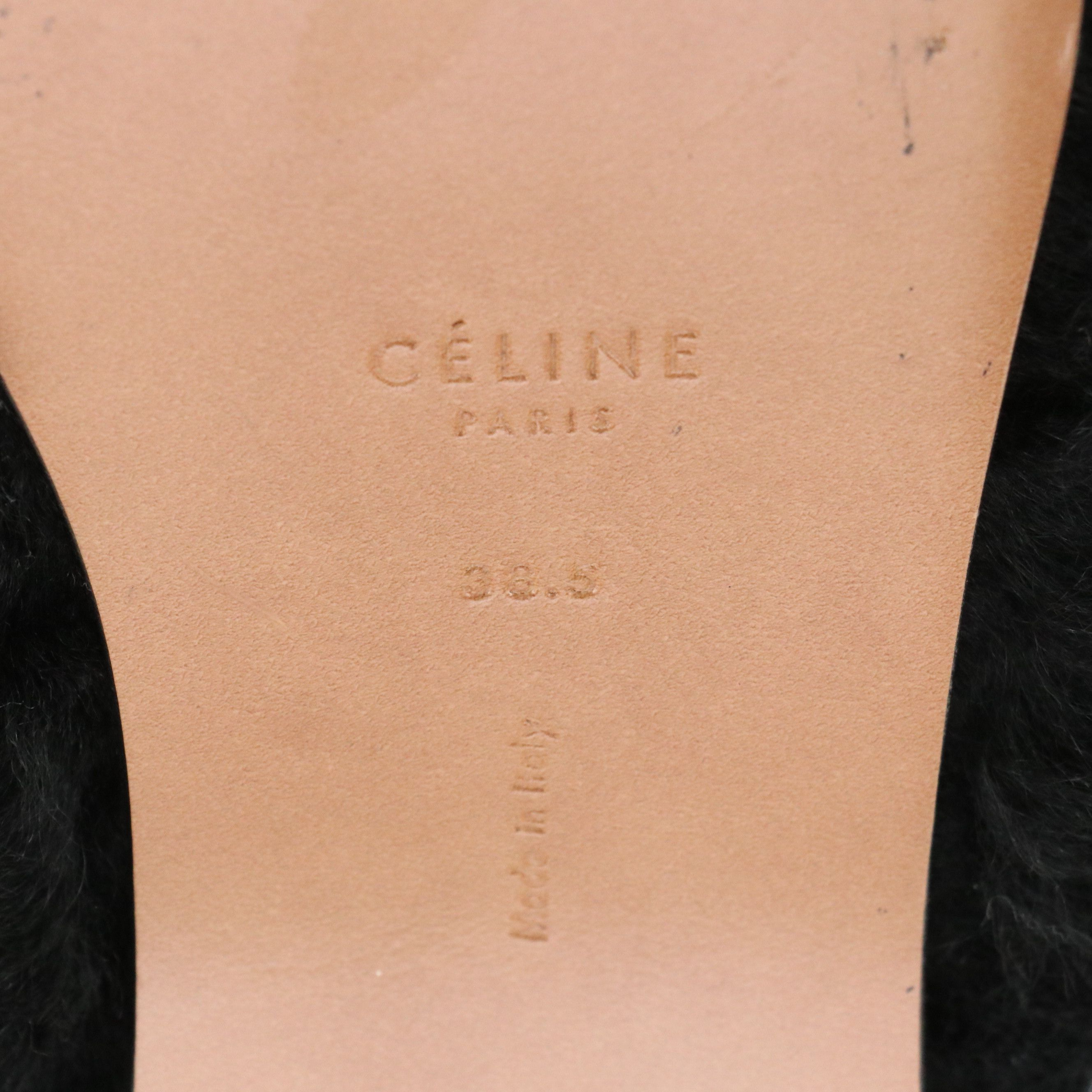 Céline Black Shearling Slip On Flats