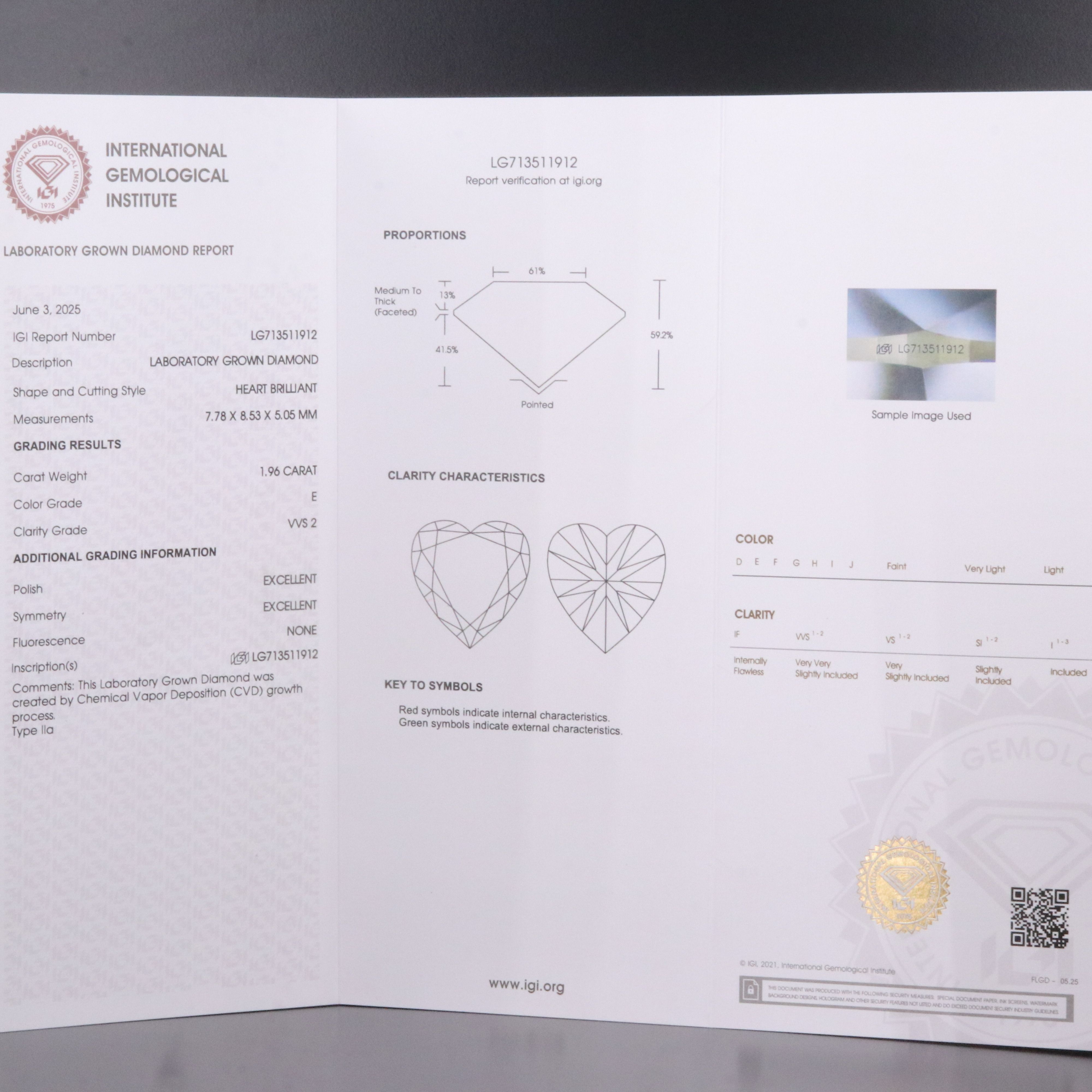 Loose 1.96 CT Lab Grown Diamond with IGI Report