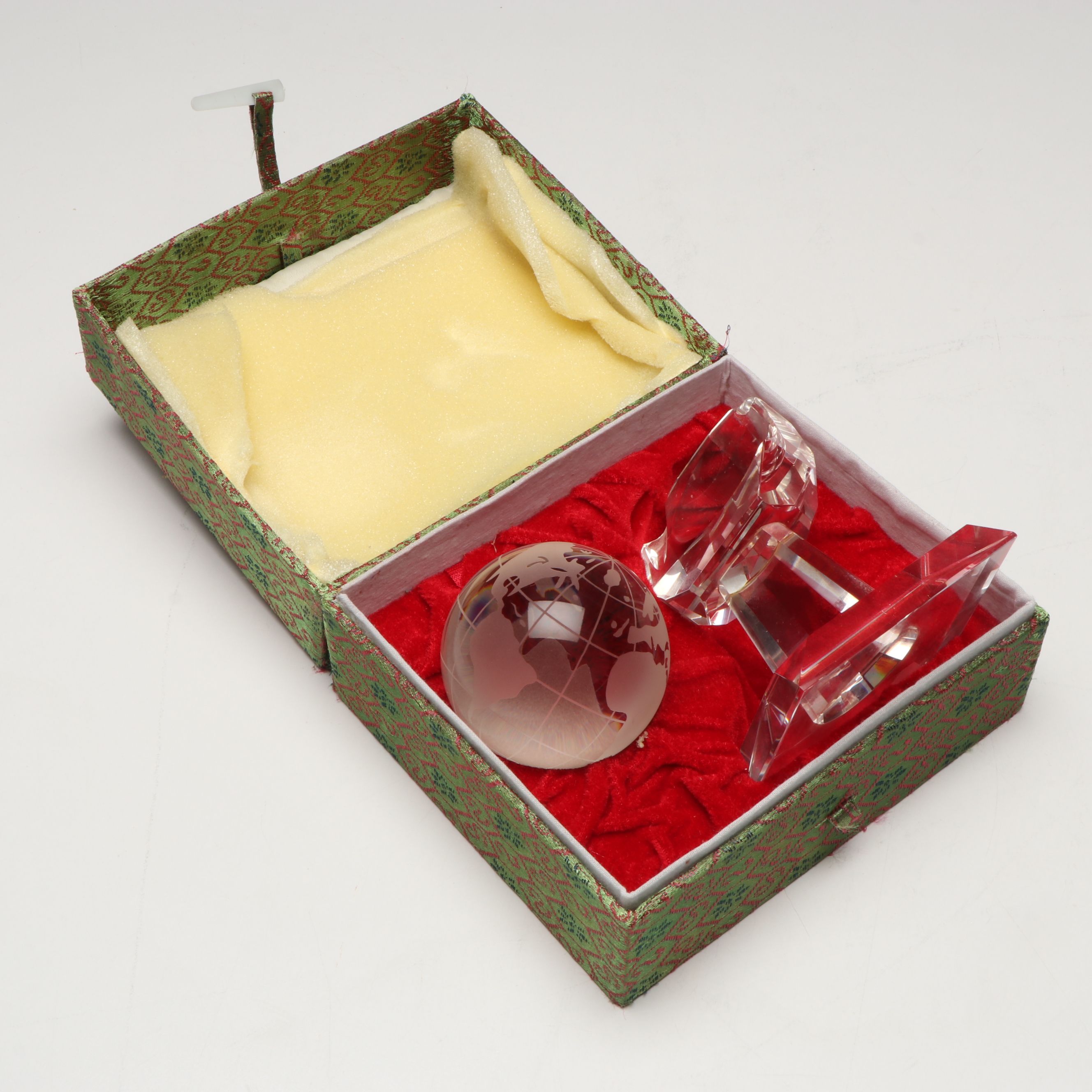 Montblanc Crystal Inkwell, Brass Letter Holder, and Crystal Globe with Stand