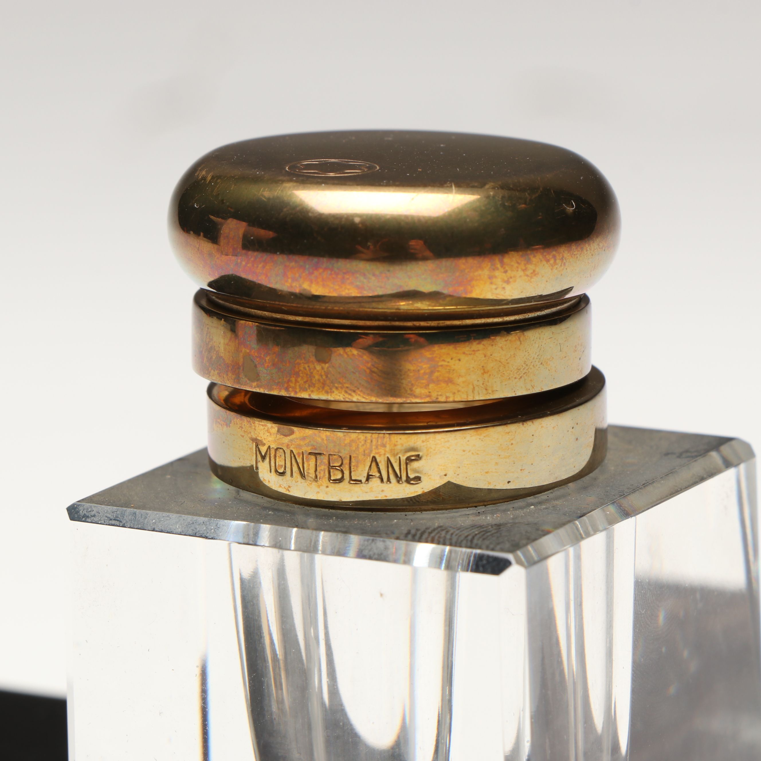 Montblanc Crystal Inkwell, Brass Letter Holder, and Crystal Globe with Stand