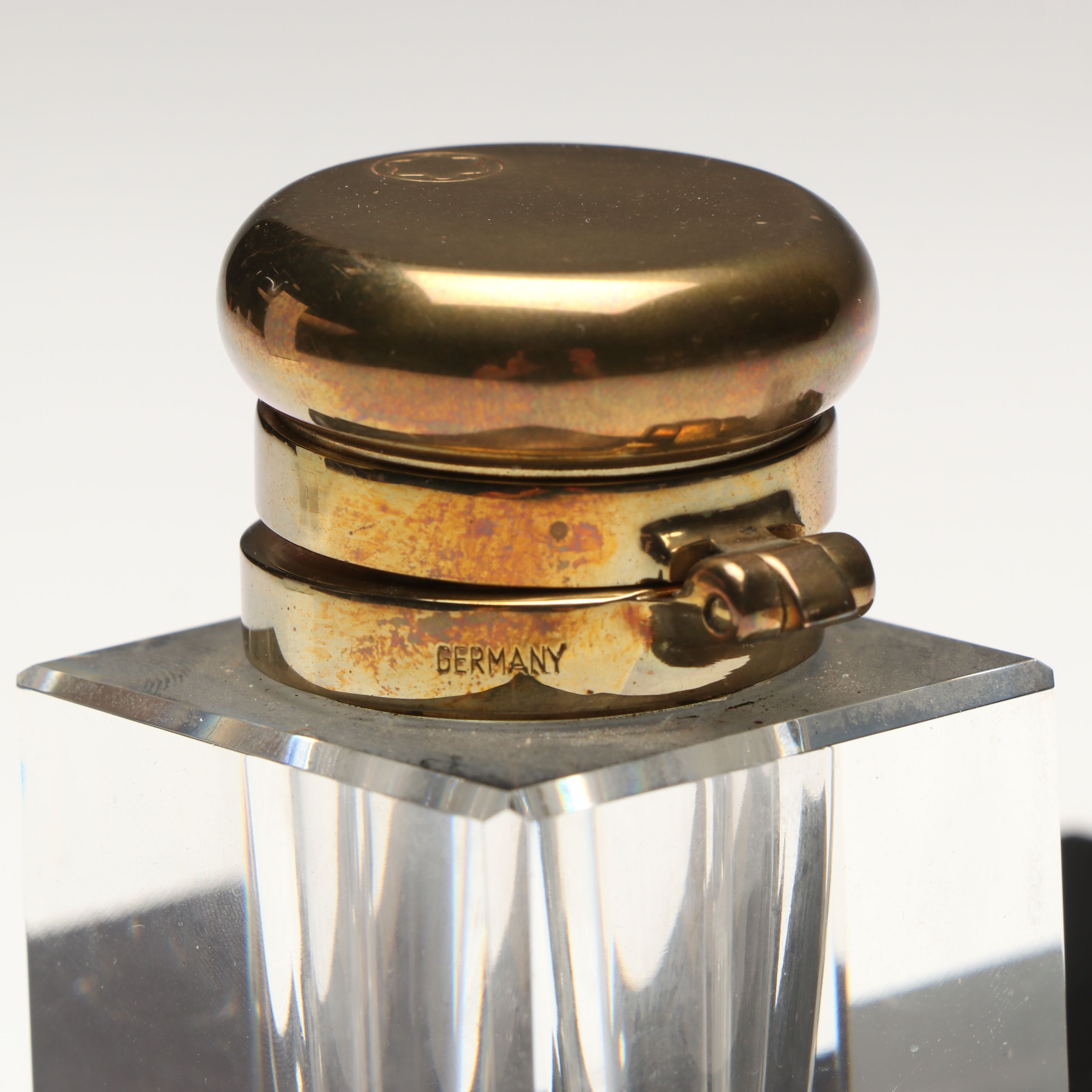 Montblanc Crystal Inkwell, Brass Letter Holder, and Crystal Globe with Stand