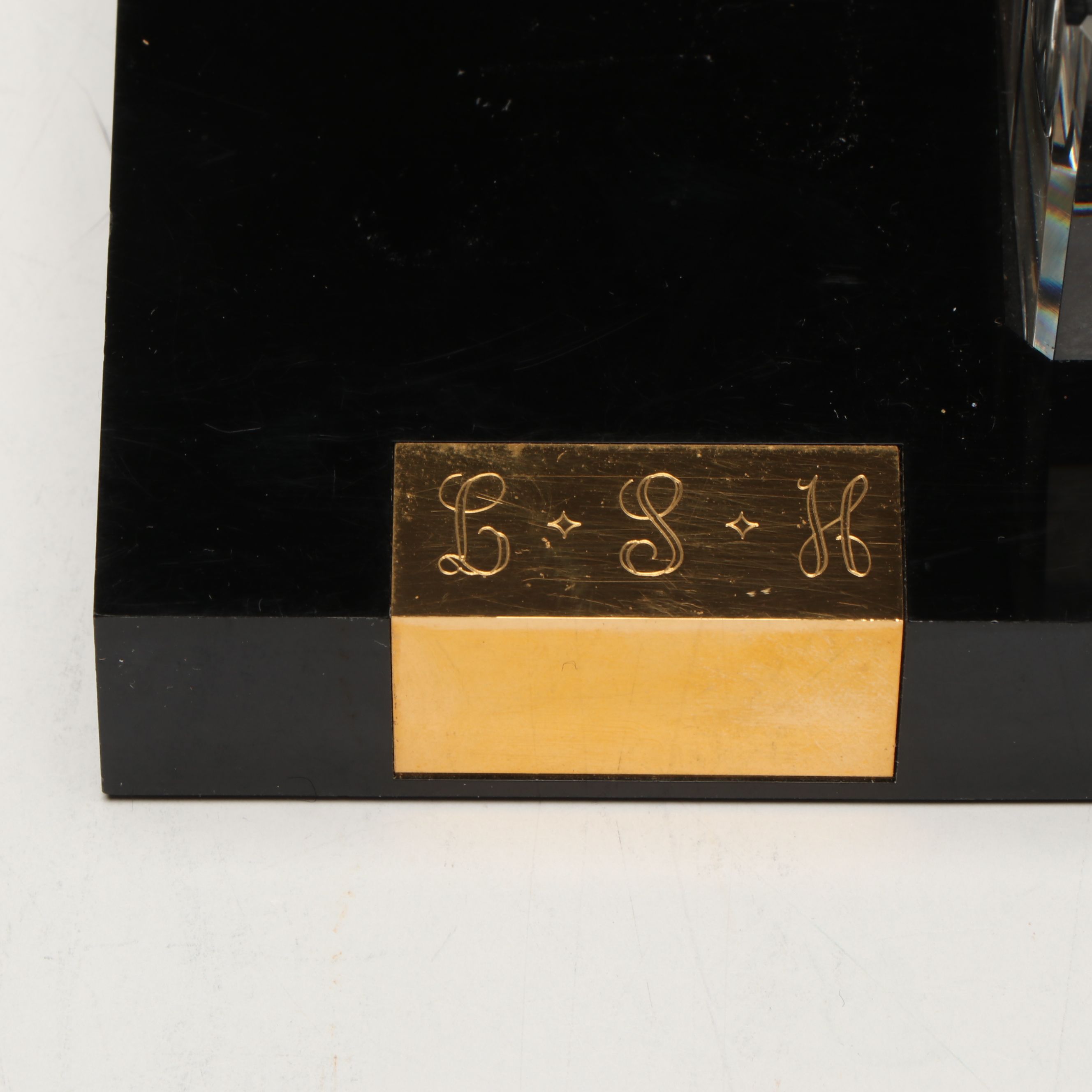 Montblanc Crystal Inkwell, Brass Letter Holder, and Crystal Globe with Stand