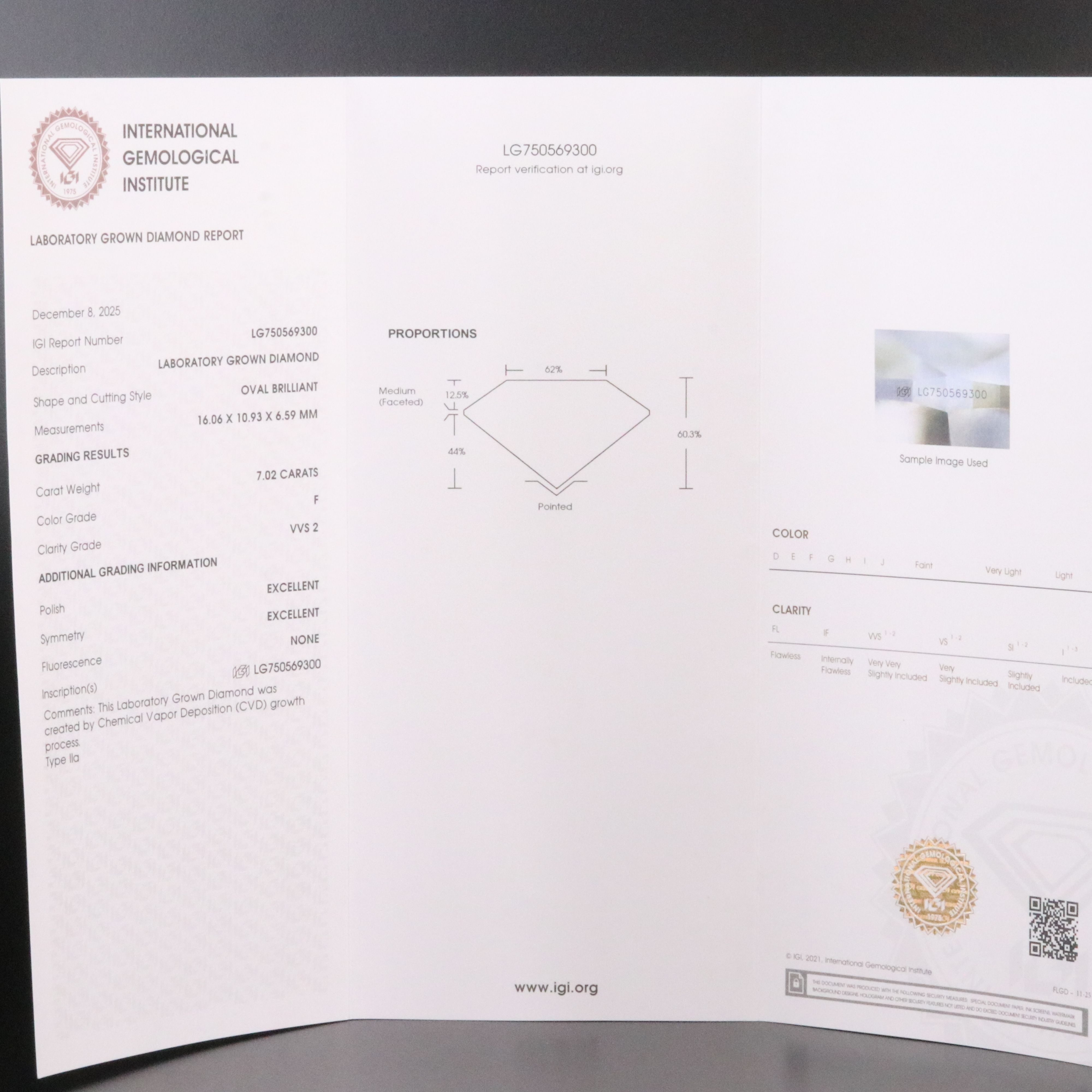 14K 7.02 CT Lab Grown Diamond Solitaire Ring with IGI Report
