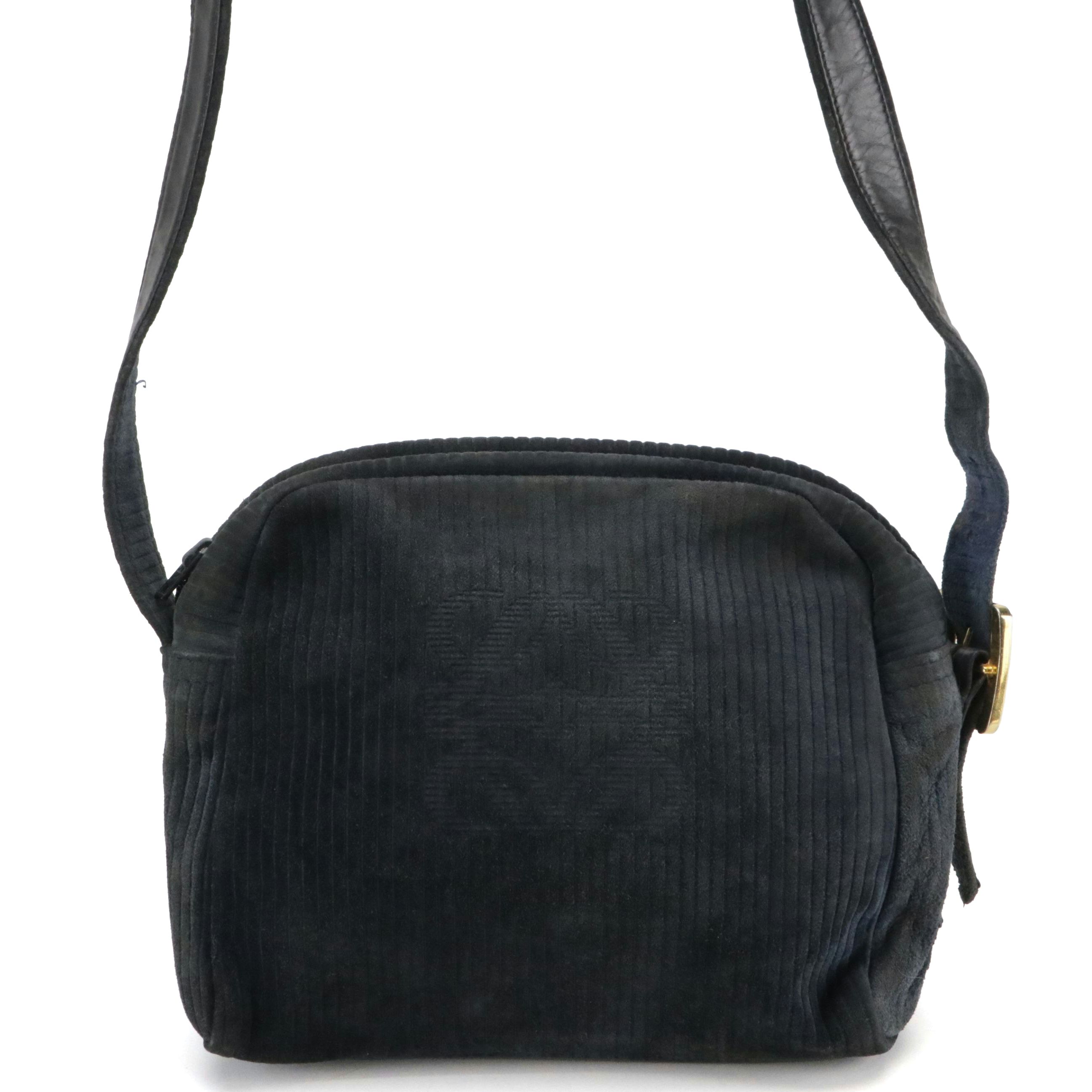 Loewe Zippered Anagram Shoulder Bag in Navy Blue Suede and Leather Trim