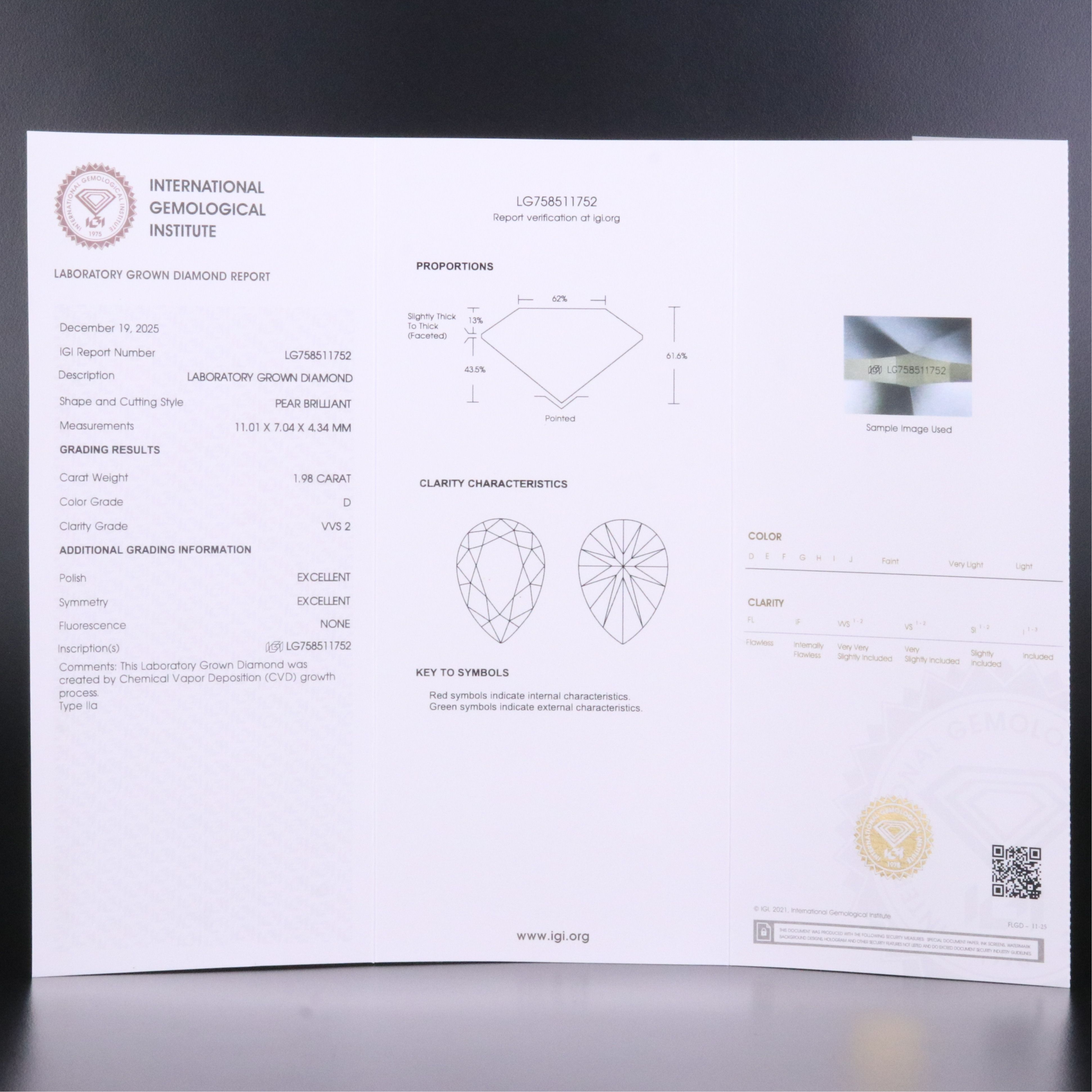 18K 1.98 CT Lab Grown Diamond Solitaire Ring with IGI Report