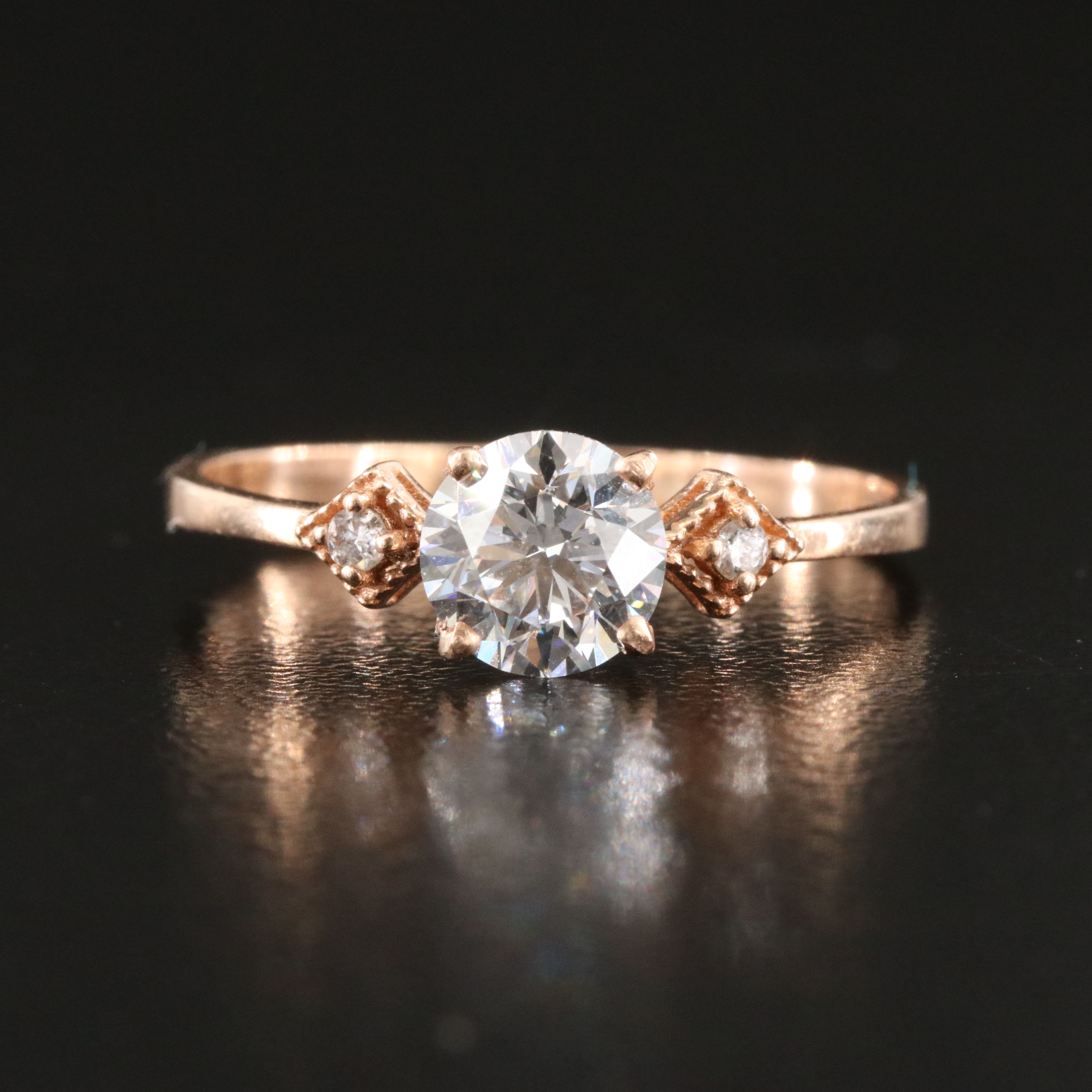 14K Rose Gold 0.90 CTW Diamond Ring with Lab Grown Center