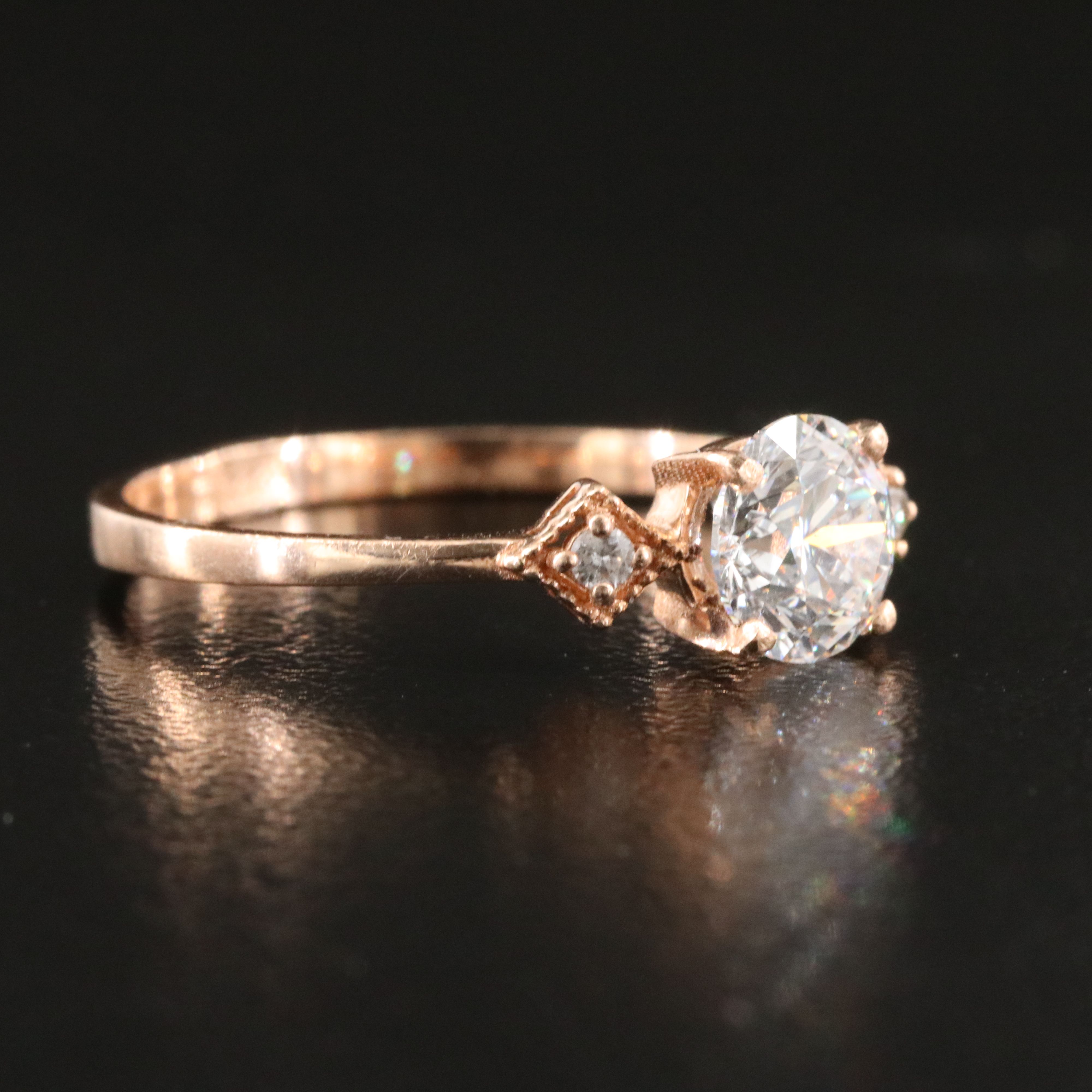 14K Rose Gold 0.90 CTW Diamond Ring with Lab Grown Center
