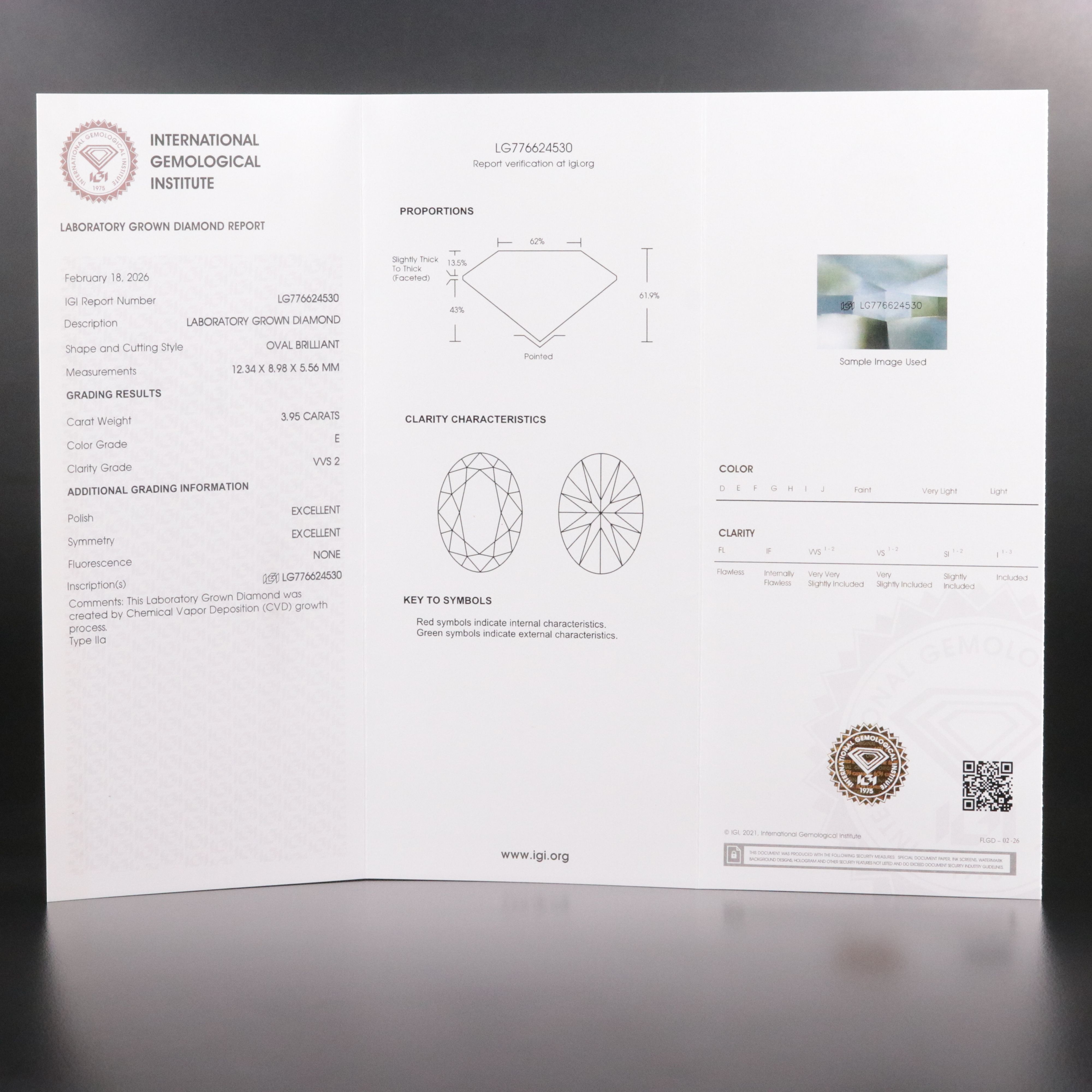 Loose 3.95 CT Lab Grown Diamond with IGI Report