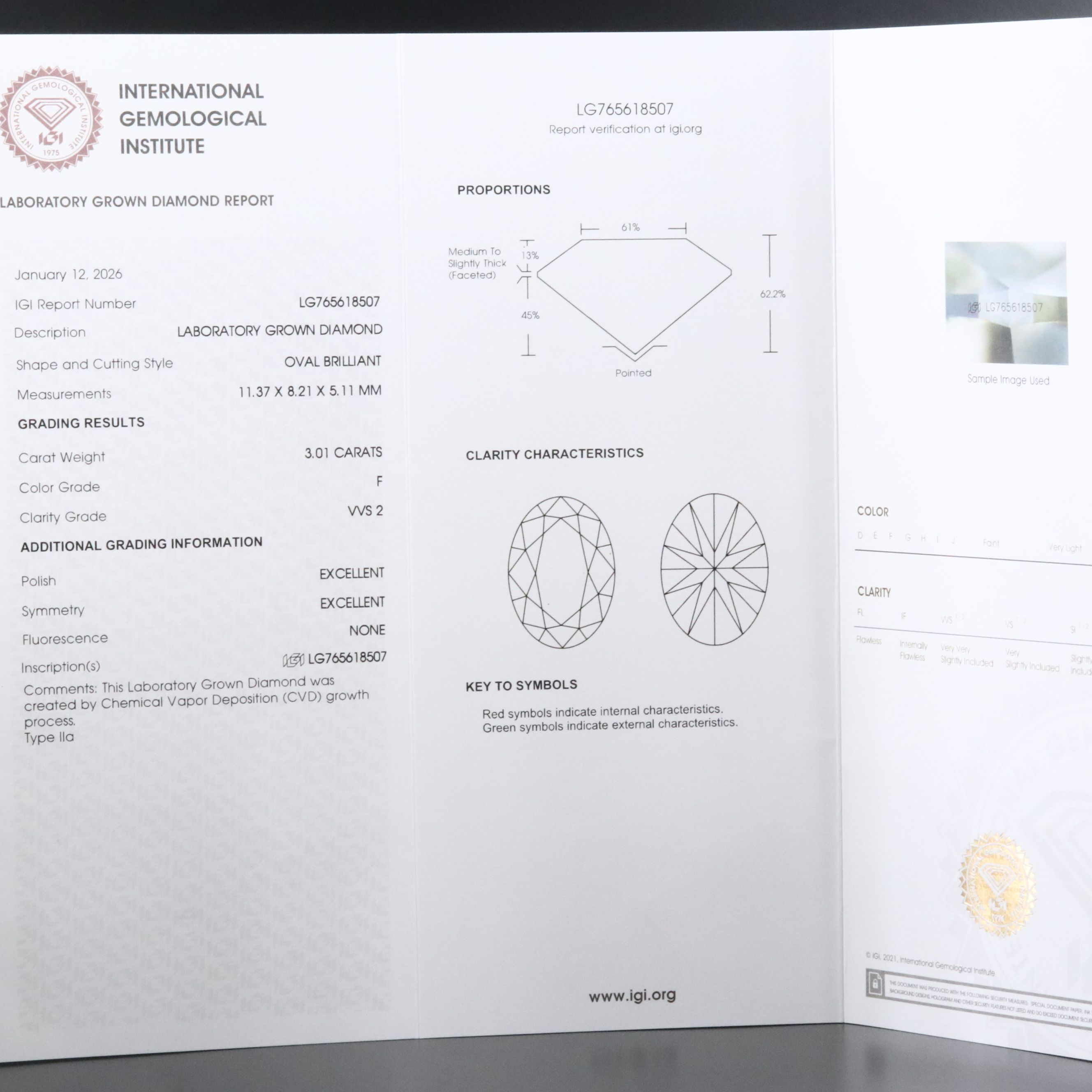 18K 3.01 CT Lab Grown Diamond Ring with IGI Report