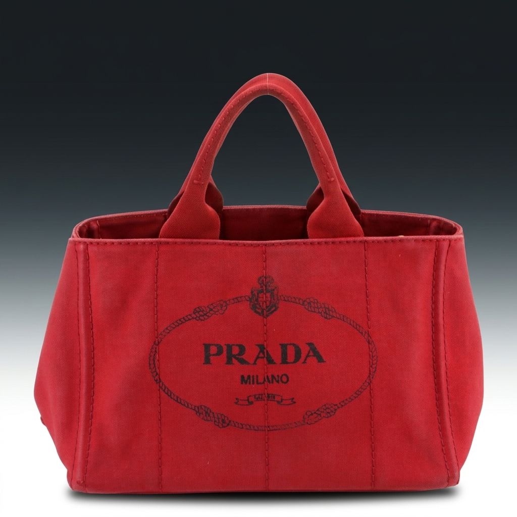 Prada Large Canapa Logo Top Handle Tote Bag in Red Canvas