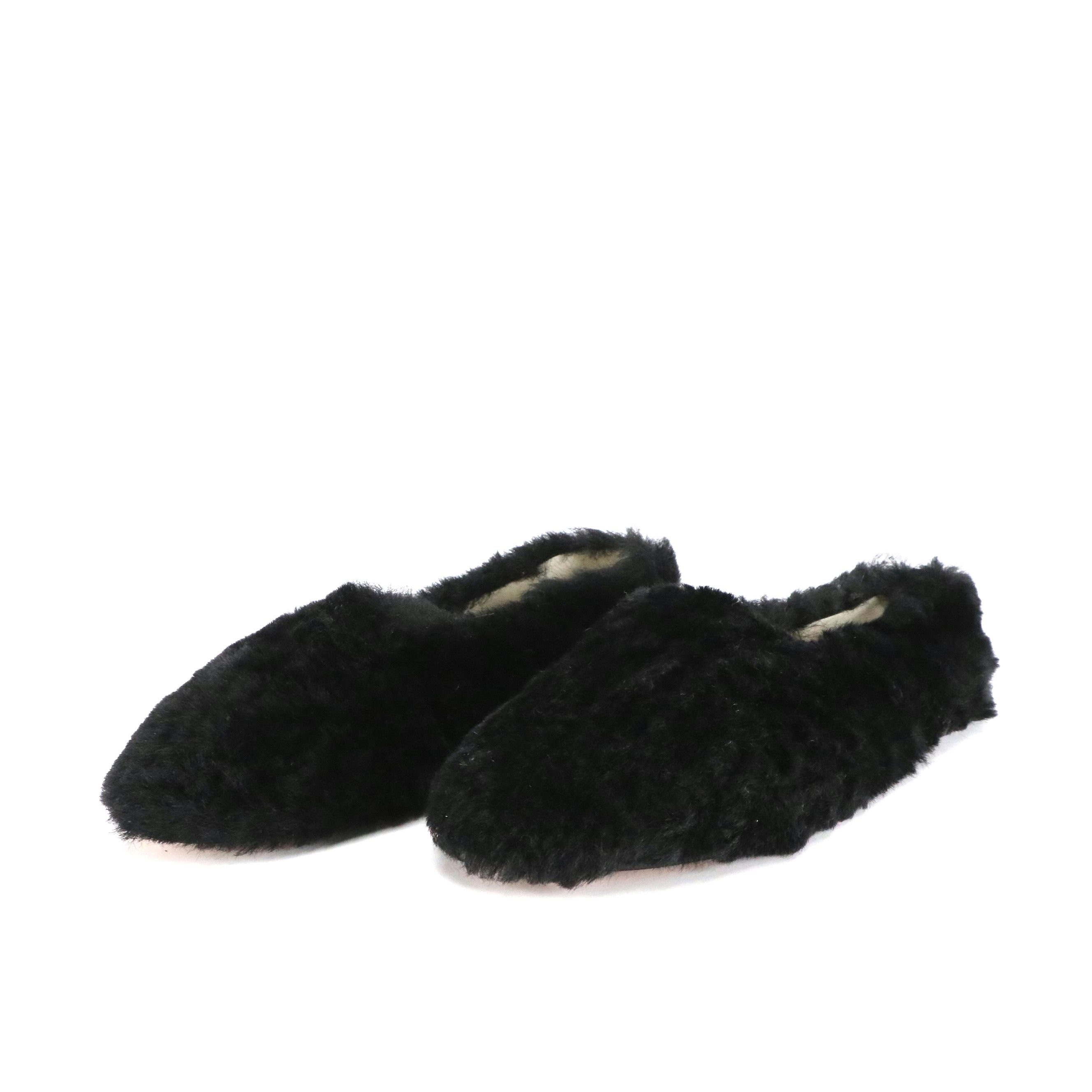 Céline Black Shearling Slip On Flats
