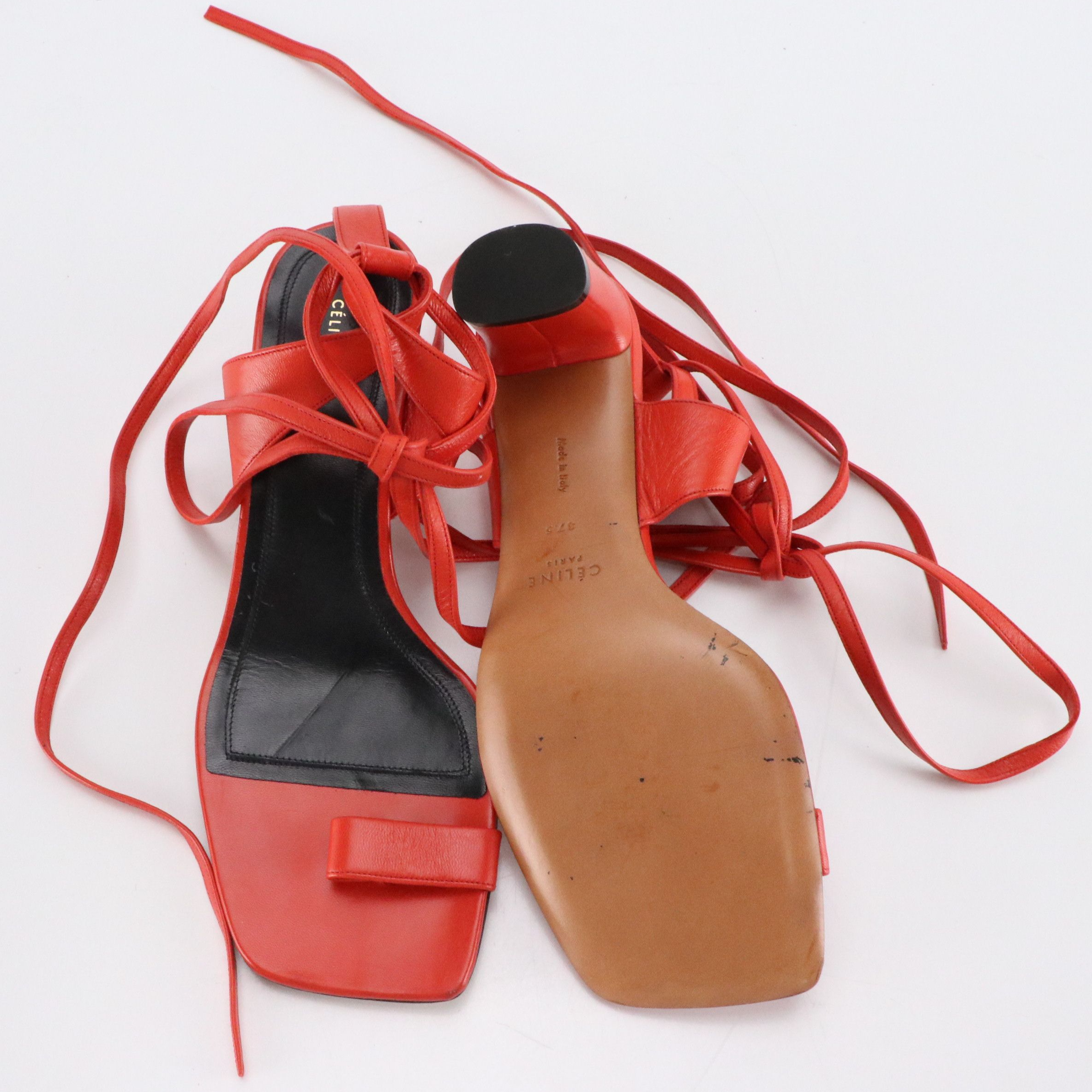 Céline Toe-Ring Ankle Wrap Sandals in Calfskin Leather