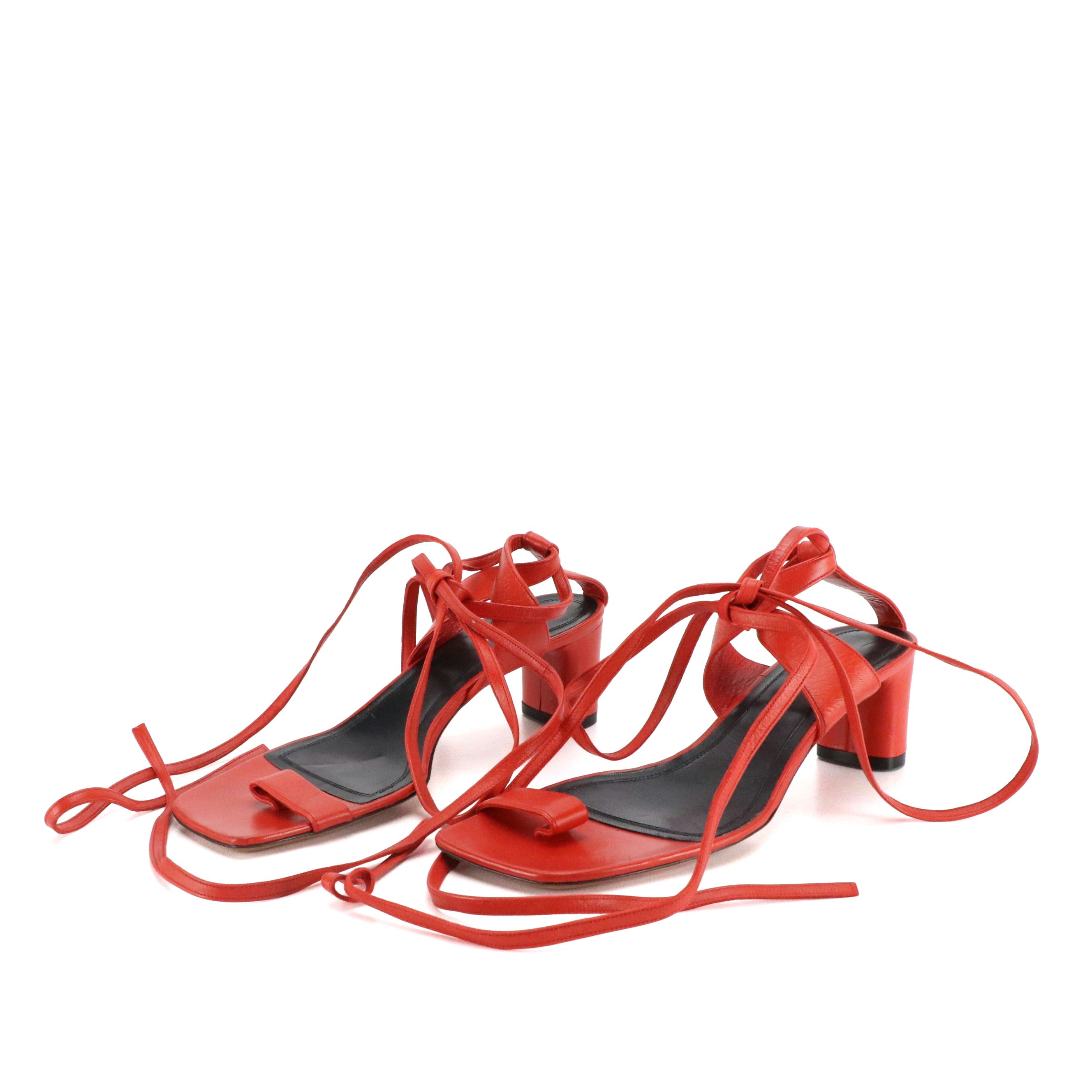 Céline Toe-Ring Ankle Wrap Sandals in Calfskin Leather