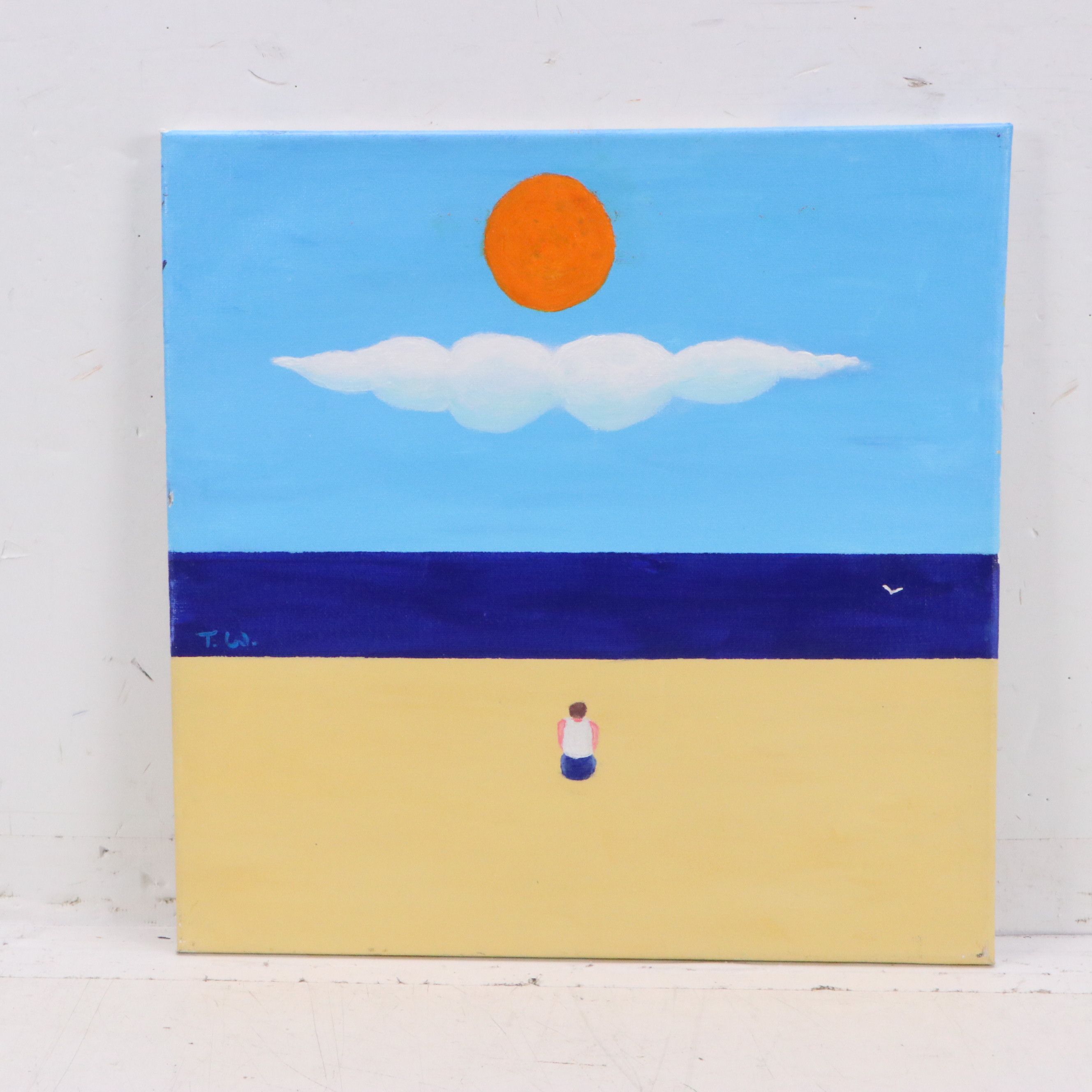 James Thomas Watkins Surrealist Style Landscape of Cat with Watermelon and More