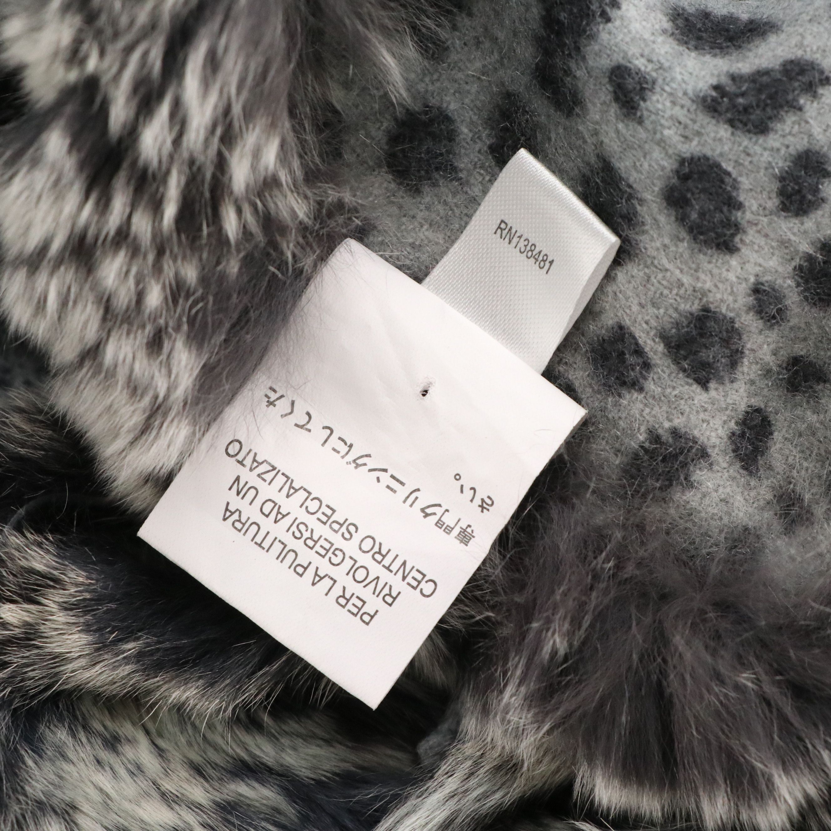 Belle Fare Leopard and Paisley Print Cashmere Fringe Scarf with Rabbit Fur Trim