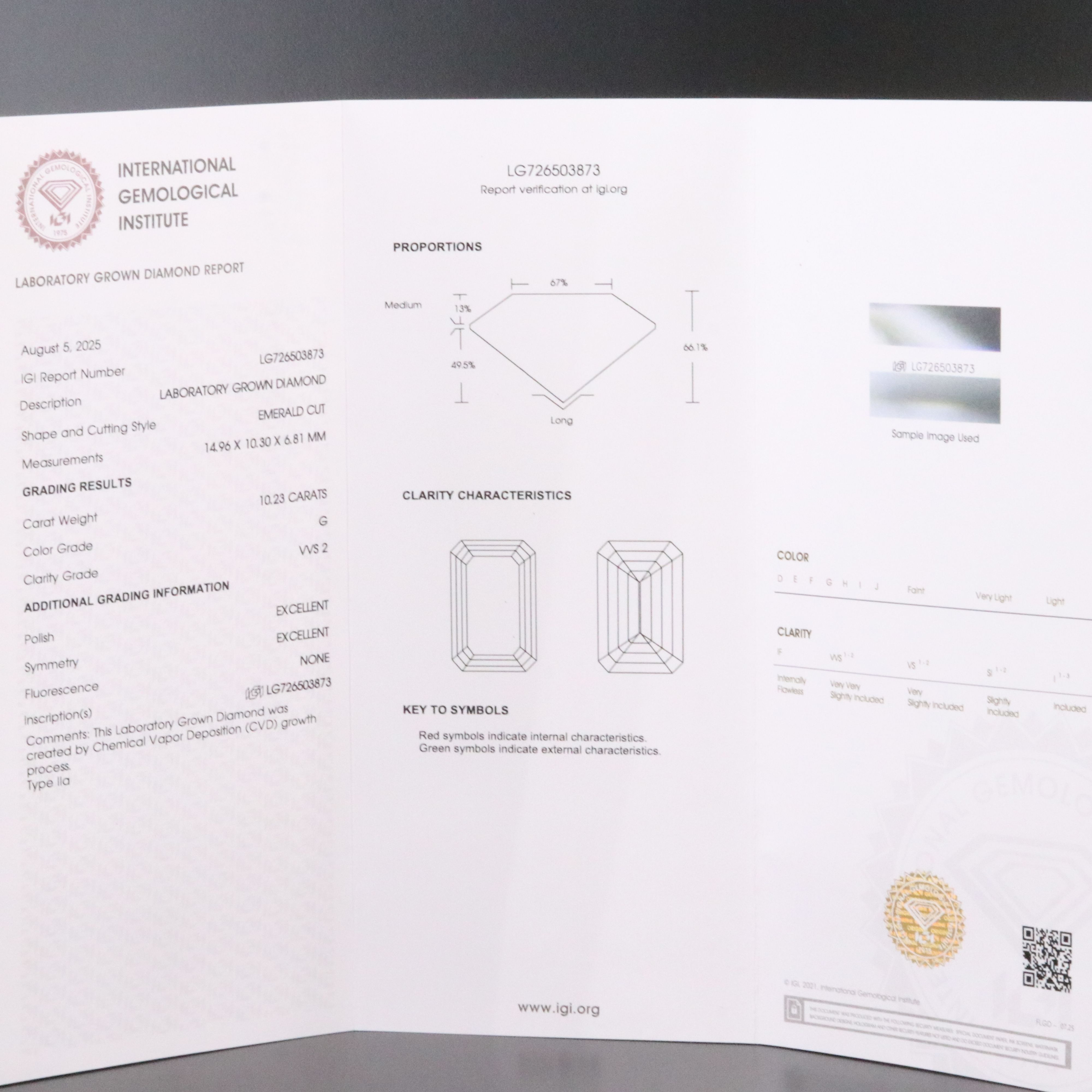 14K 10.23 CT Lab Grown Diamond Solitaire Necklace with IGI Report