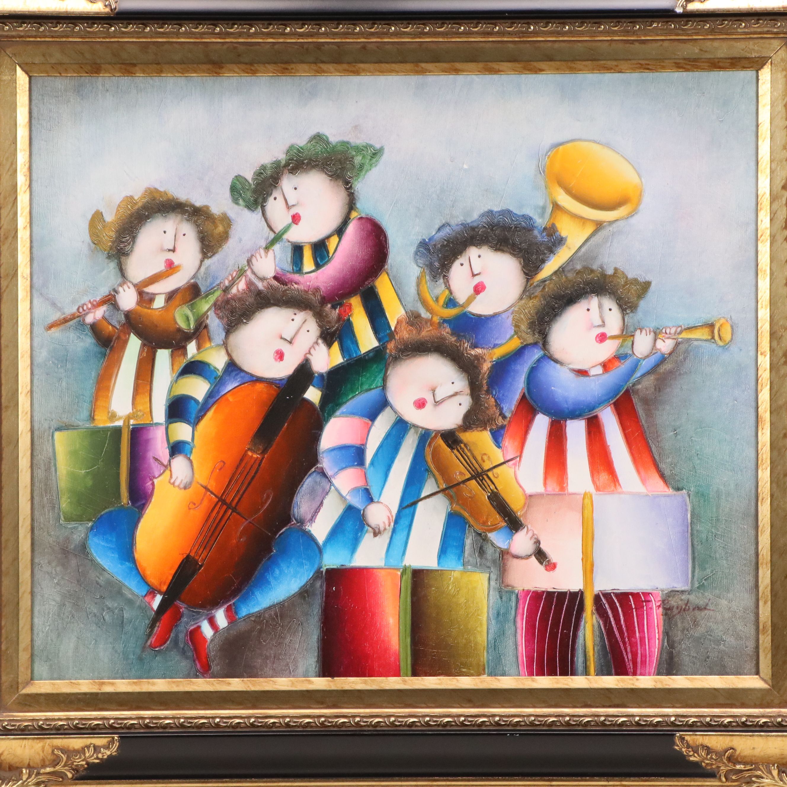 Joyce Roybal Oil Painting of Band, Late 20th to 21st Century